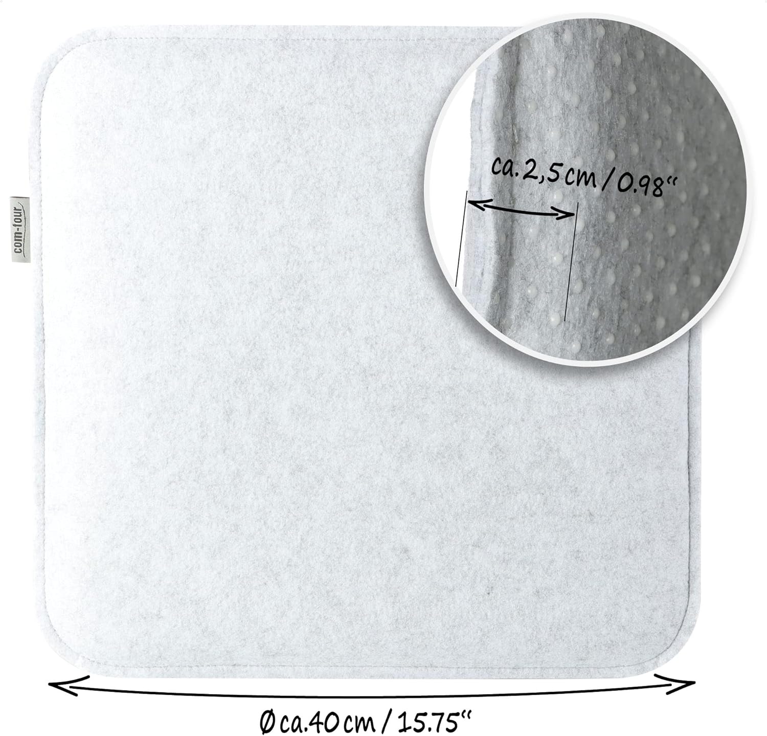 com-four 4 x Sitzkissen aus Filz, 40 x 40 cm, gepolsterte Stuhlauflage, quadratische Sitzauflage für Esszimmer, Garten, Balkon, rutschfeste Unterseite mit Anti-Rutsch – Bild 6