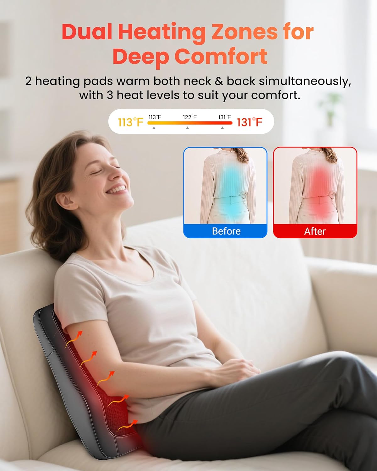 COMFIER Massagegerät, Nackenmassagegerät mit Wärme, Shiatsu-Rückenmassagegerät mit 4D-Knetköpfen, Massagekissen für Schulter, Rücken, Beine, Geschenke für Männer und Frauen – Bild 7