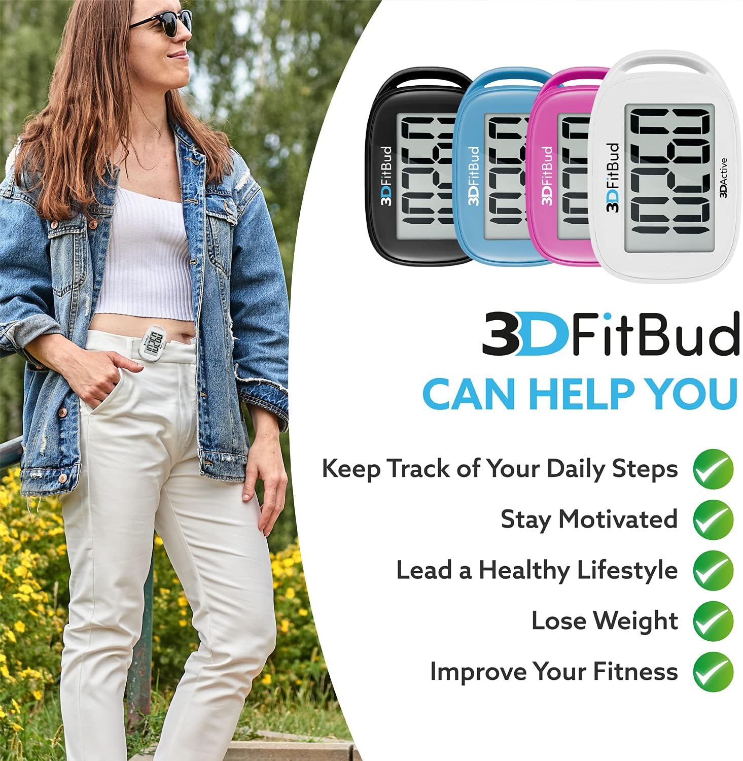 3DFitBud Easy Pedometer Walking 3D-Schrittzähler mit Clip und Trageband A420S – Bild 4