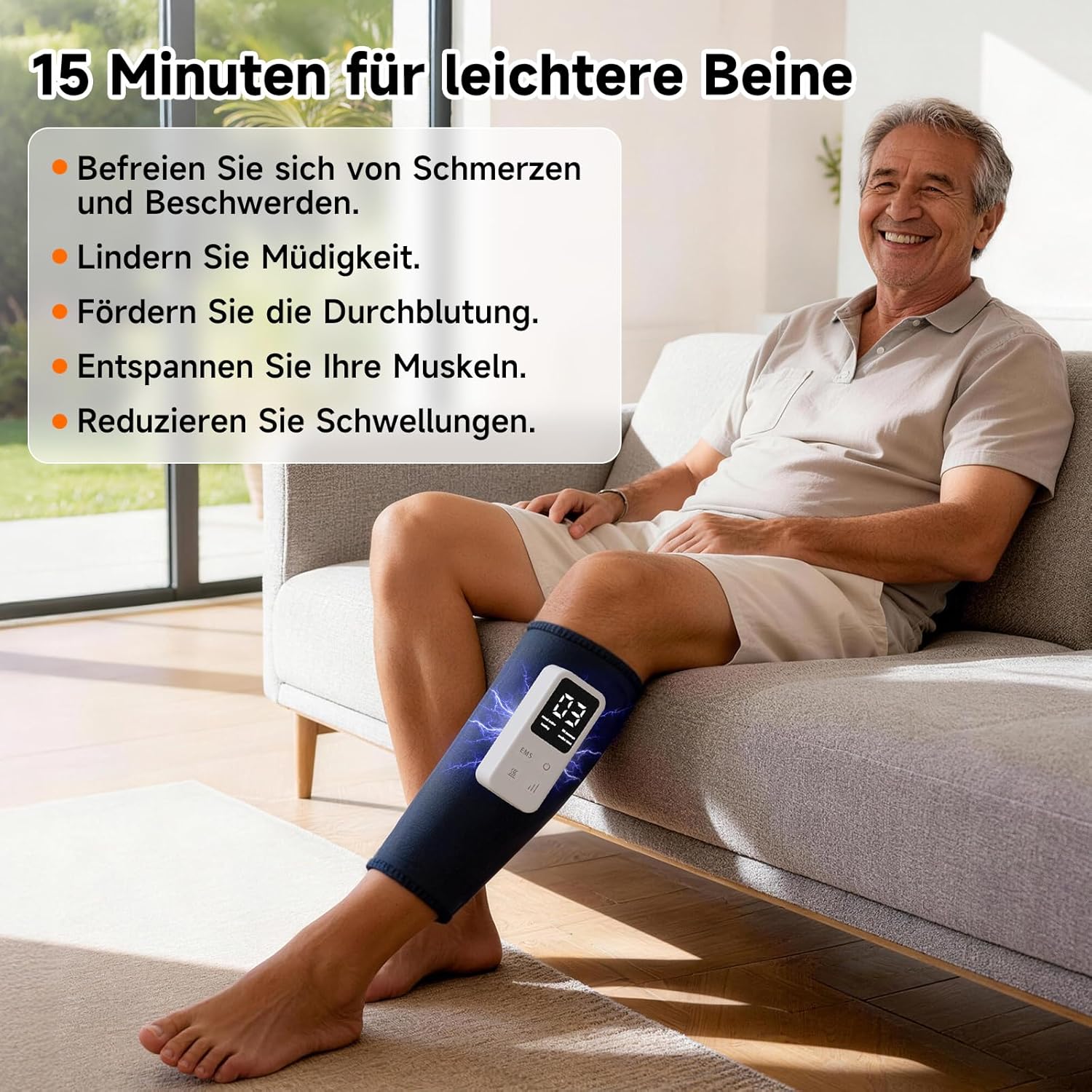 Kabelloses Wadenmassagegerät mit EMS, Beinmassagegerät mit Heizung und Luftkompression – 3 Modi + 3 Stufen für Beine, Waden, Unterschenkel – Bild 7