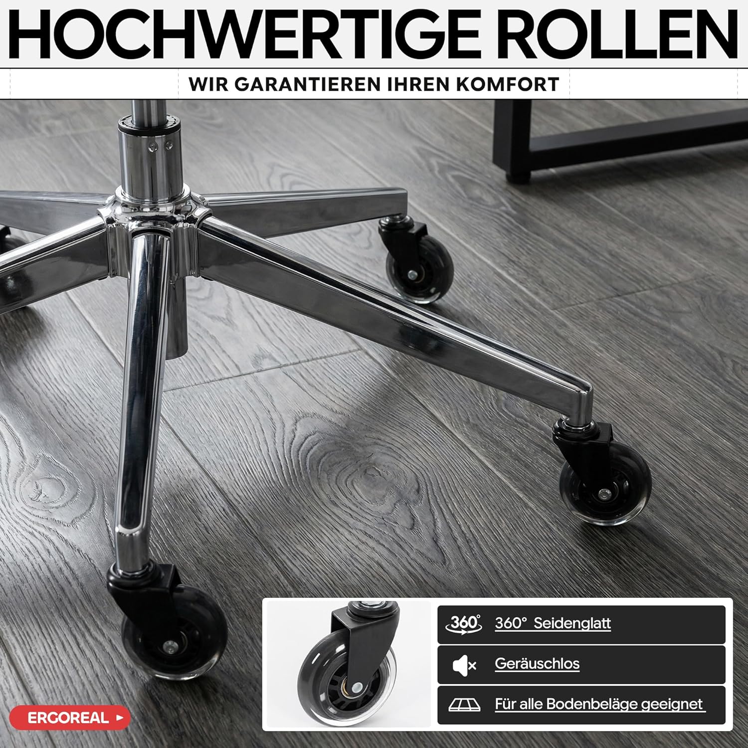 Ergonomischer Bürostuhl mit 150 kg Tragkraft, verstellbaren Armlehnen, dynamischer Lordosenstütze, Wippfunktion – Büro- & Gamingstuhl für Home Office, atmungsaktives Netz, Grau – Bild 5
