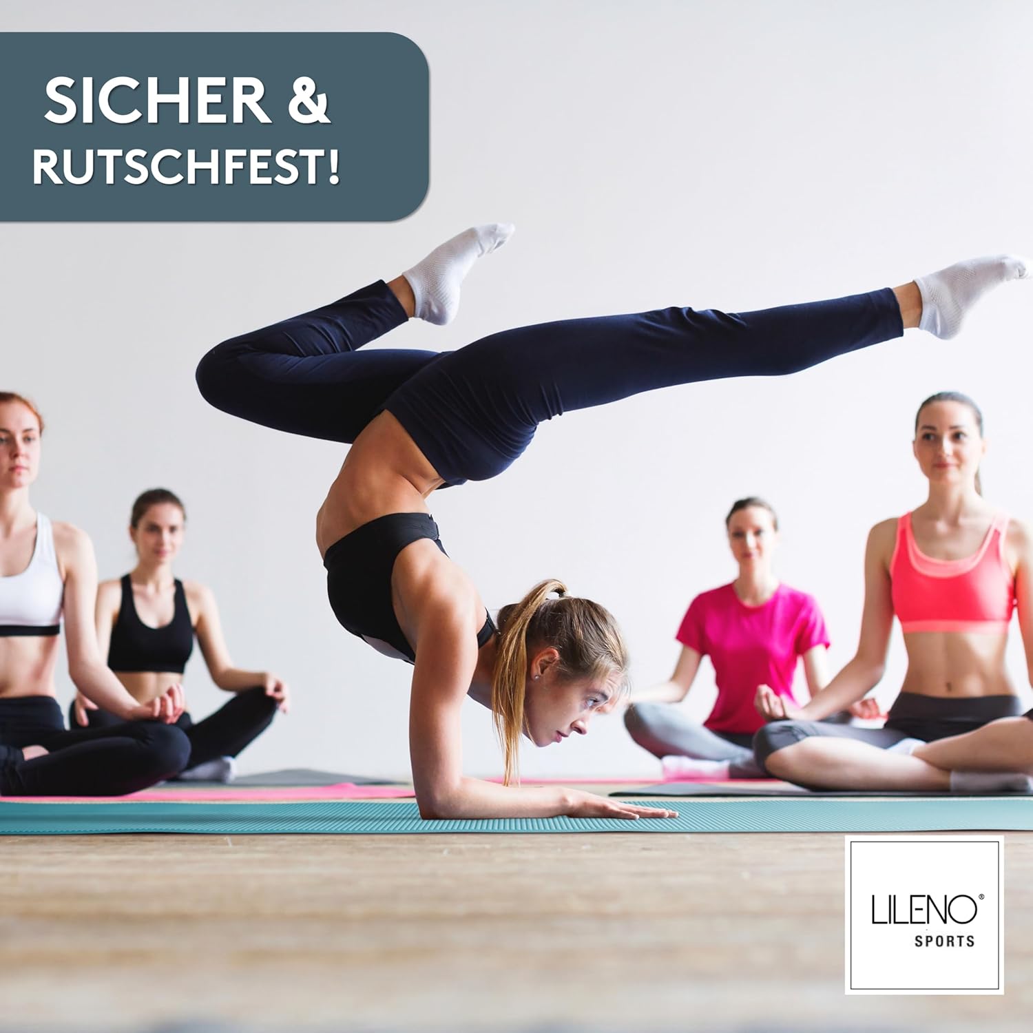 LILENO SPORTS Yogamatte (180x60cm) inkl. Tragegurt - Sport- und Yogamatte extra rutschfest in 4 mm Dicke - Gymnastikmatte und Fitnessmatte für Workout und Yoga - Sportmatte für Zuhause – Bild 7