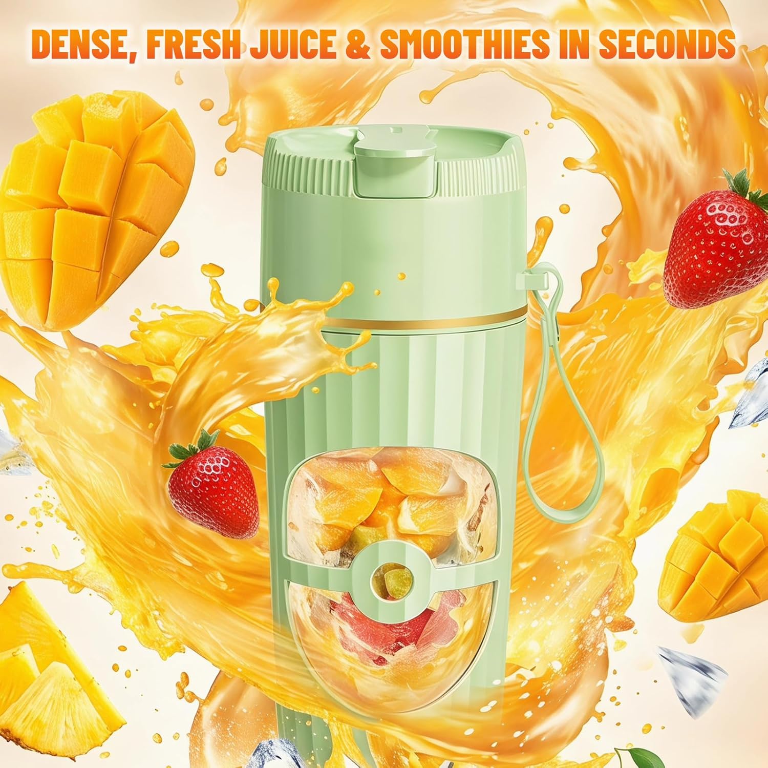 Tragbarer Mixer 400 ml, wiederaufladbarer USB-Smoothie-Maker mit 10 Edelstahlklingen, Mini-Mixer 60 W, tragbarer Mixer für Shakes, Saft, Smoothies & Babynahrung, für Reisen, Fitnessstudio, Büro (Grün) – Bild 3