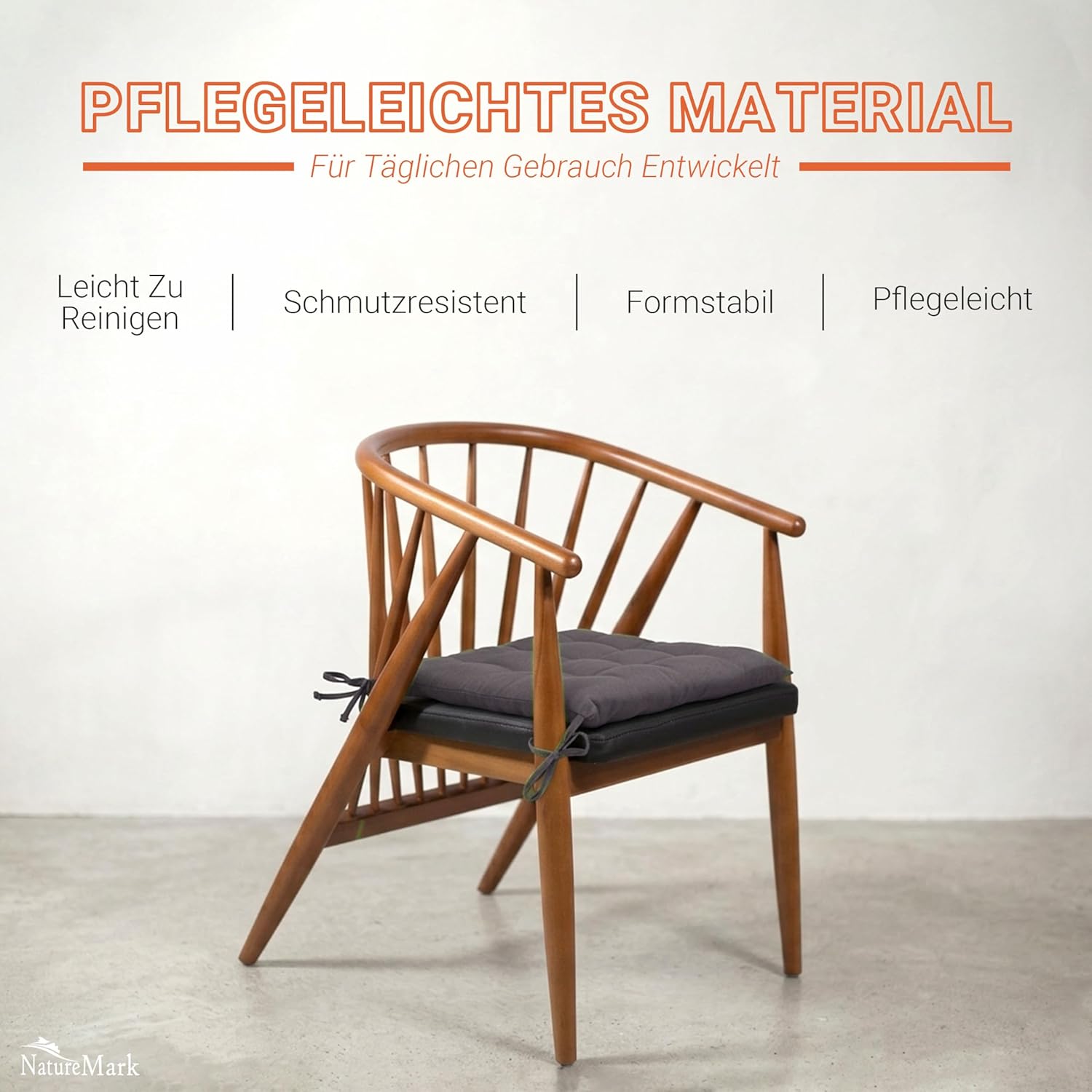 NatureMark 4er-Set Stuhlkissen mit Riemen, Größe 40 x 40 cm, gefülltes Sitzkissen – Bild 3