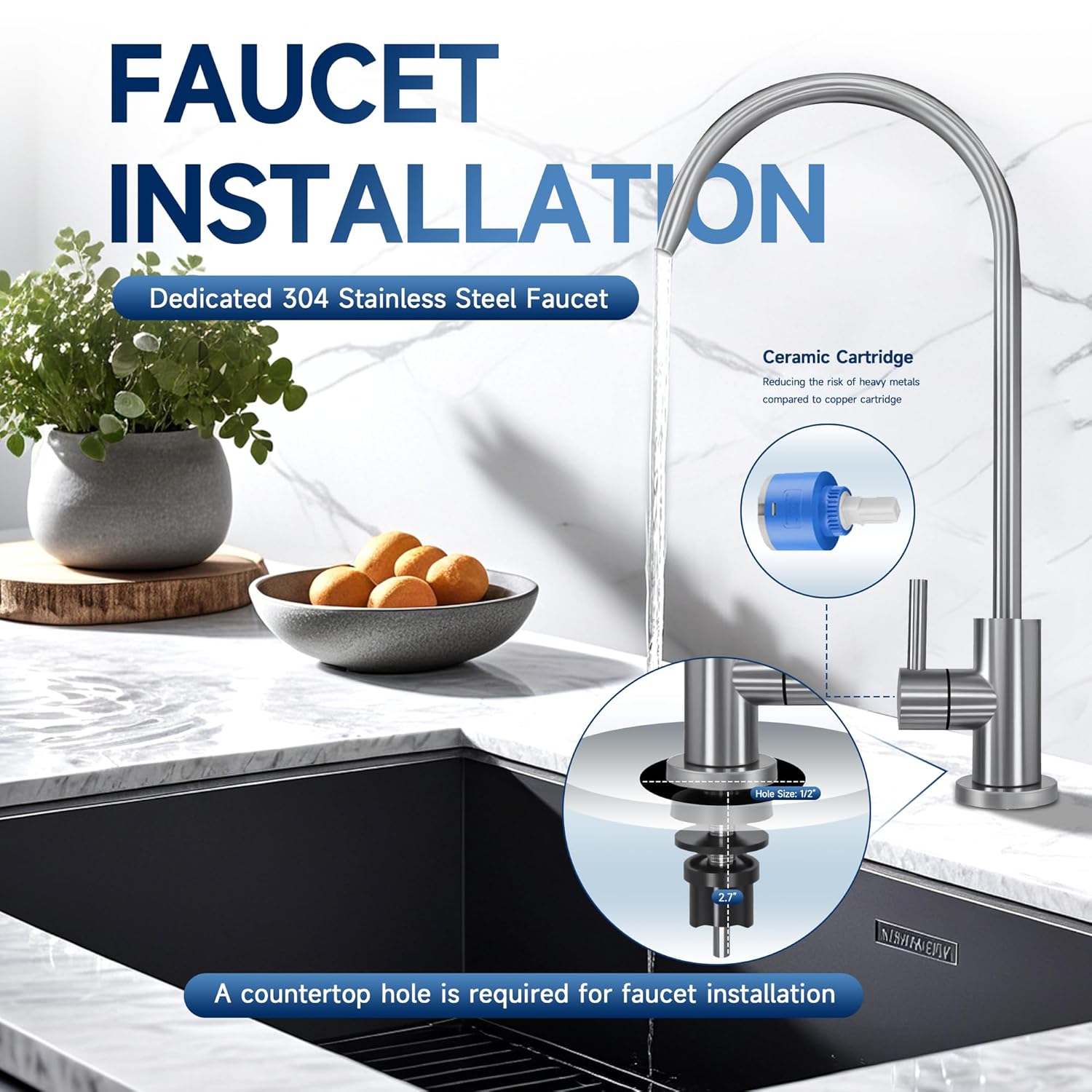 AQUALTRA USF-4RF-100 Untertisch Osmoseanlage Umkehrosmoseanlage Trinkwasser, Mehrstufiges Umkehrosmose Trinkwasser Filtersystem, 100GPD mit Alkalien & Mineralien Filter, 3:1 Abwasser mit Wasserhahn – Bild 9