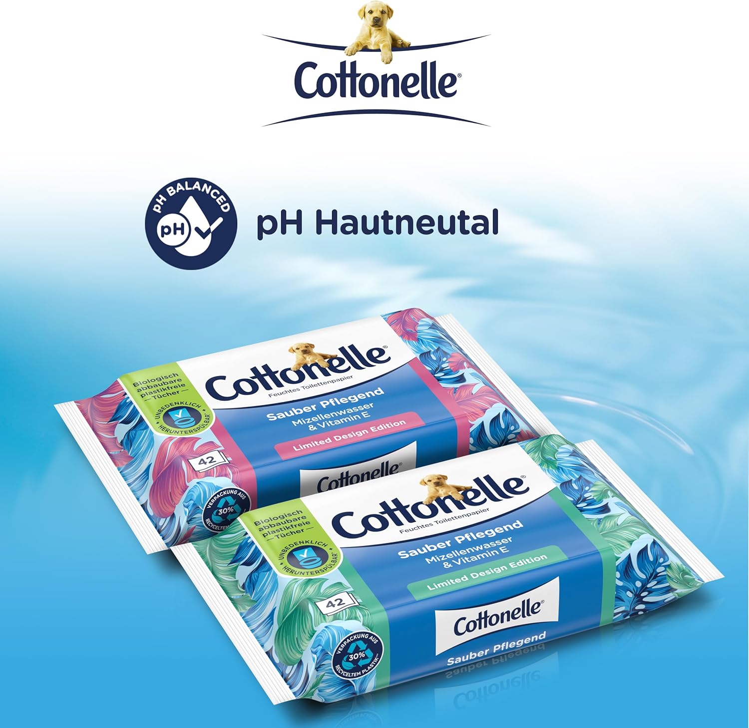 Cottonelle Feuchtes Toilettenpapier, sauber pflegend, mizellares Wasser und Baumwollduft, biologisch abbaubar, plastikfrei, wiederverschließbar, Vorteilspackung, 12 x 42 Feuchttücher – Bild 3