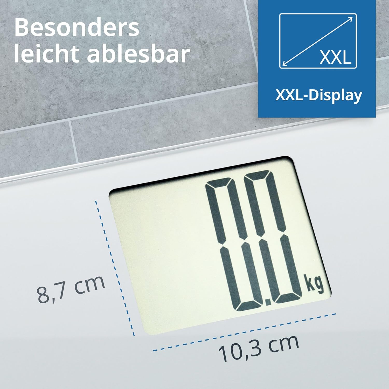 ADE Digitale Personenwaage mit XXL-Display | 200 kg Tragkraft | Besonders gut ablesbare Körperwaage | Ideal für Brillenträger, Senioren | Personenwaage Weiß – Bild 3