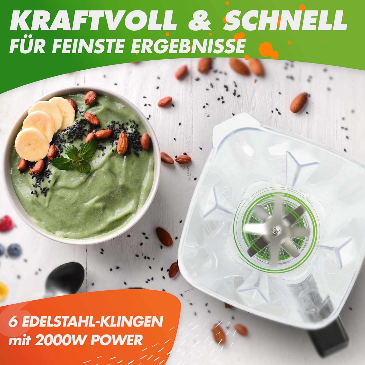 Nutrilovers Nutri Blender Max Hochleistungsmixer 2000 W, Hochleistungs-Smoothie-Maker, Profi-Mixer – 2 l Tritan, BPA-frei, 9 Stufen, digitaler Timer mit Smoothie-Rezeptbuch – Bild 3