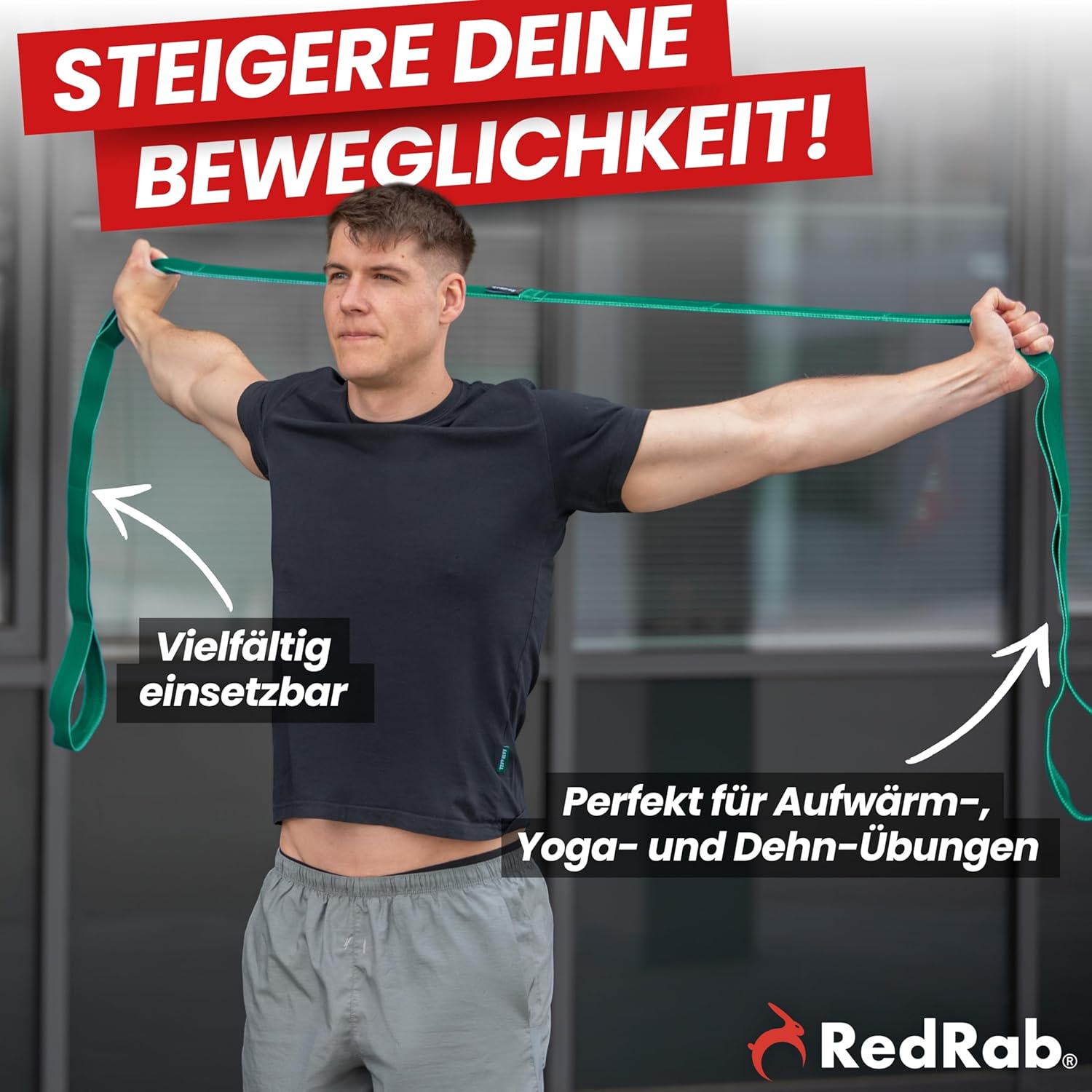 RED RAB Fitnessbänder Stoff – Übungsband mit Schlaufen – 245 cm lang – Widerstandsbänder & Widerstandsbänder Krafttraining – Fitnessband, Widerstandsband Fitness, Gummiband Sport – Bild 3