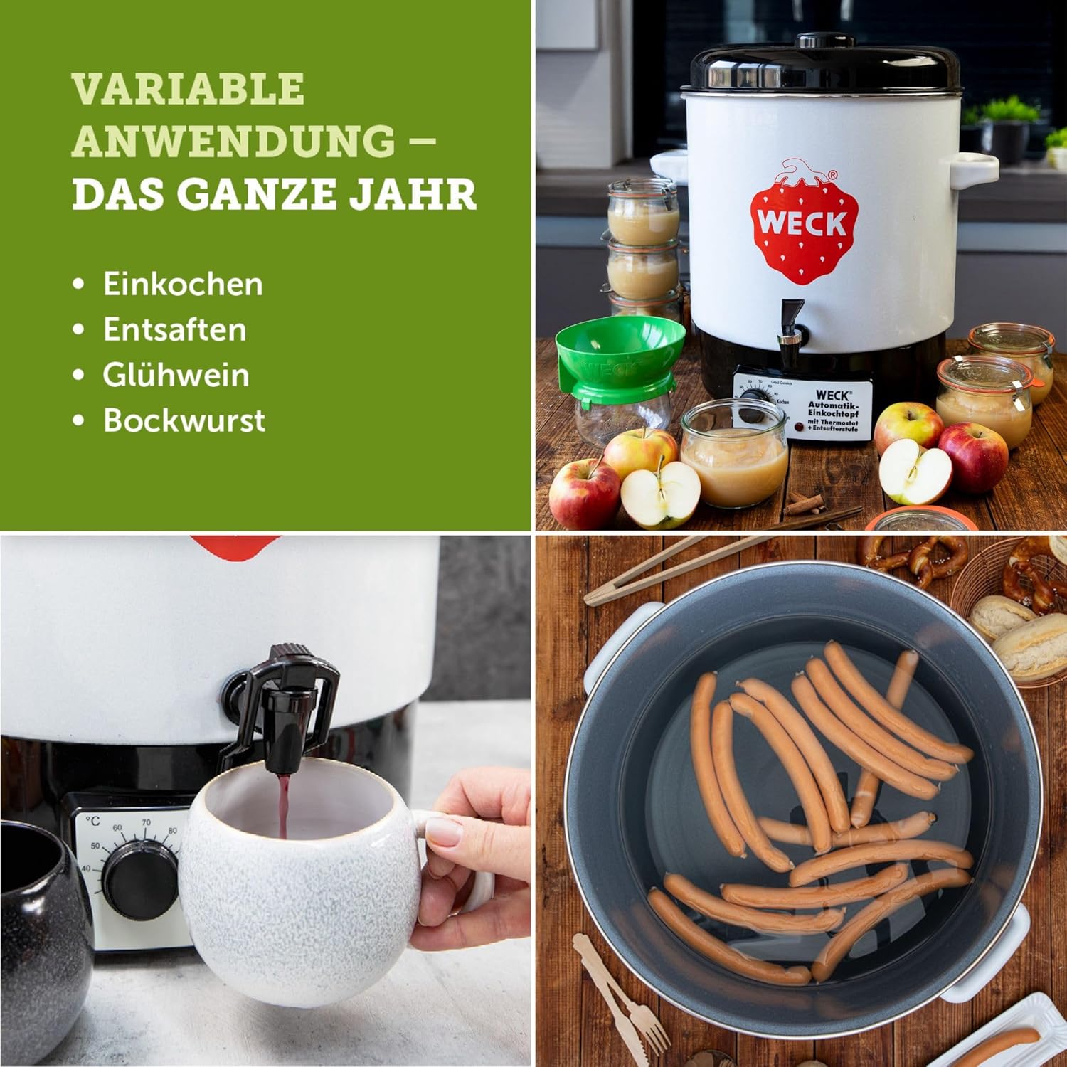 Weck Multi-Cooker-Automatic Water Urn aus Emaille, elektrischer Einkocher, Schwarz/Weiß, 36 x 36 x 41 cm – Bild 8