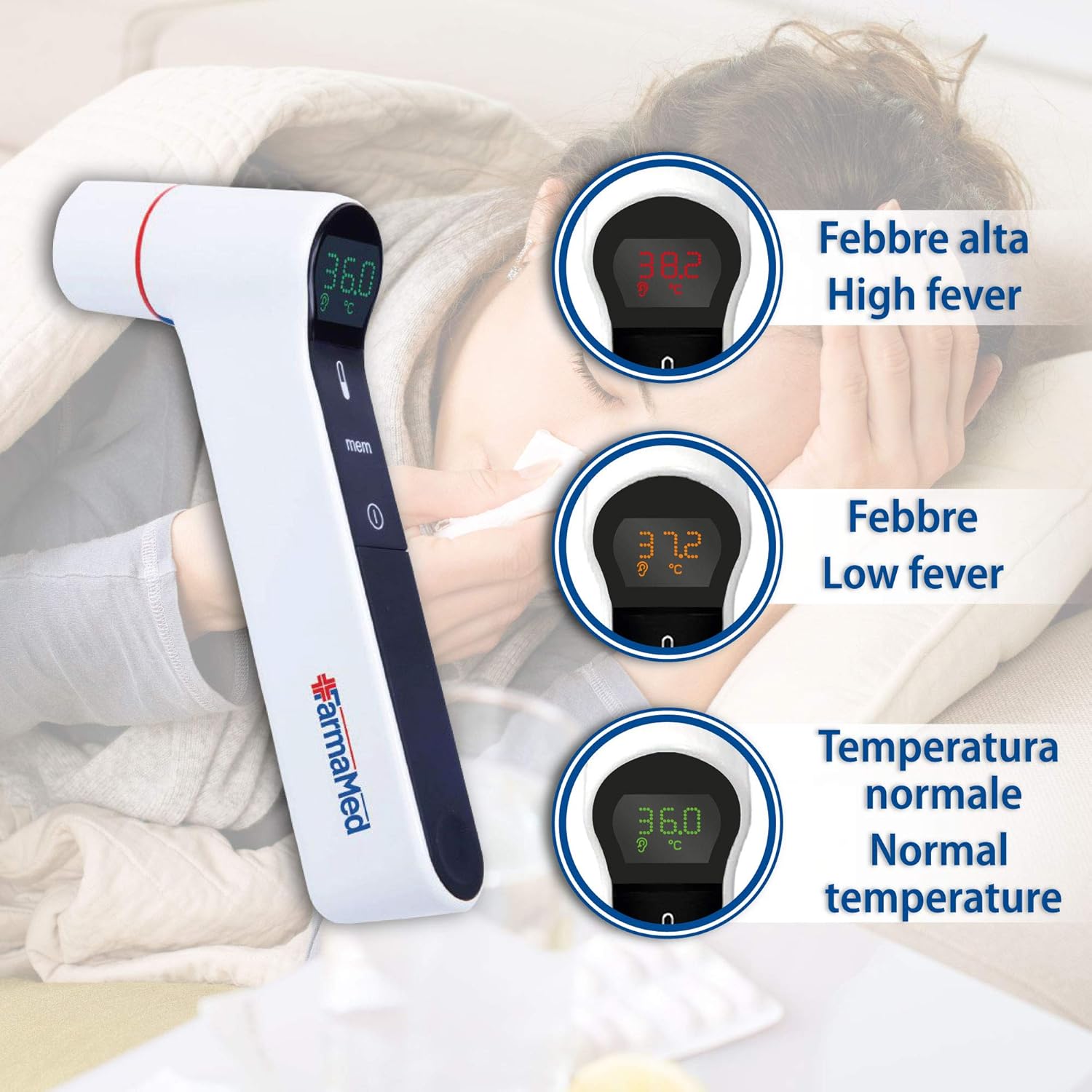 FARMAMED Fieberthermometer, berührungsloses digitales Stirn- und Ohrthermometer, Infrarot-Thermometer 4 in 1 für Babys, Kinder und Erwachsene – Bild 5