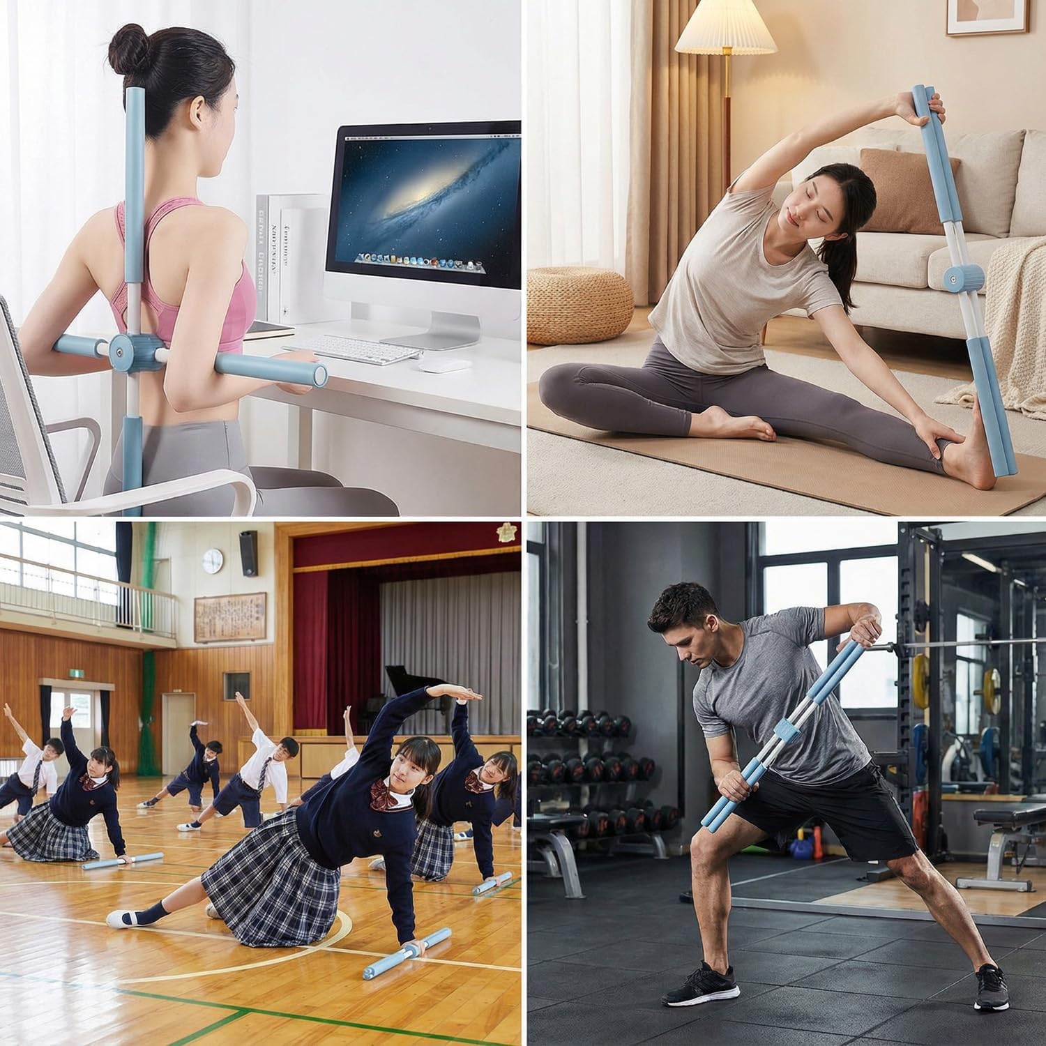 YUYTE Yoga-Haltungskorrekturstäbe, Haltungskorrektur-Rückenknacker, Bodybuilding-Pilates-Stick, einziehbarer Rückenhaltungskorrekturstab für Erwachsene und Kinder, zur Rückenentlastung (blau) – Bild 9