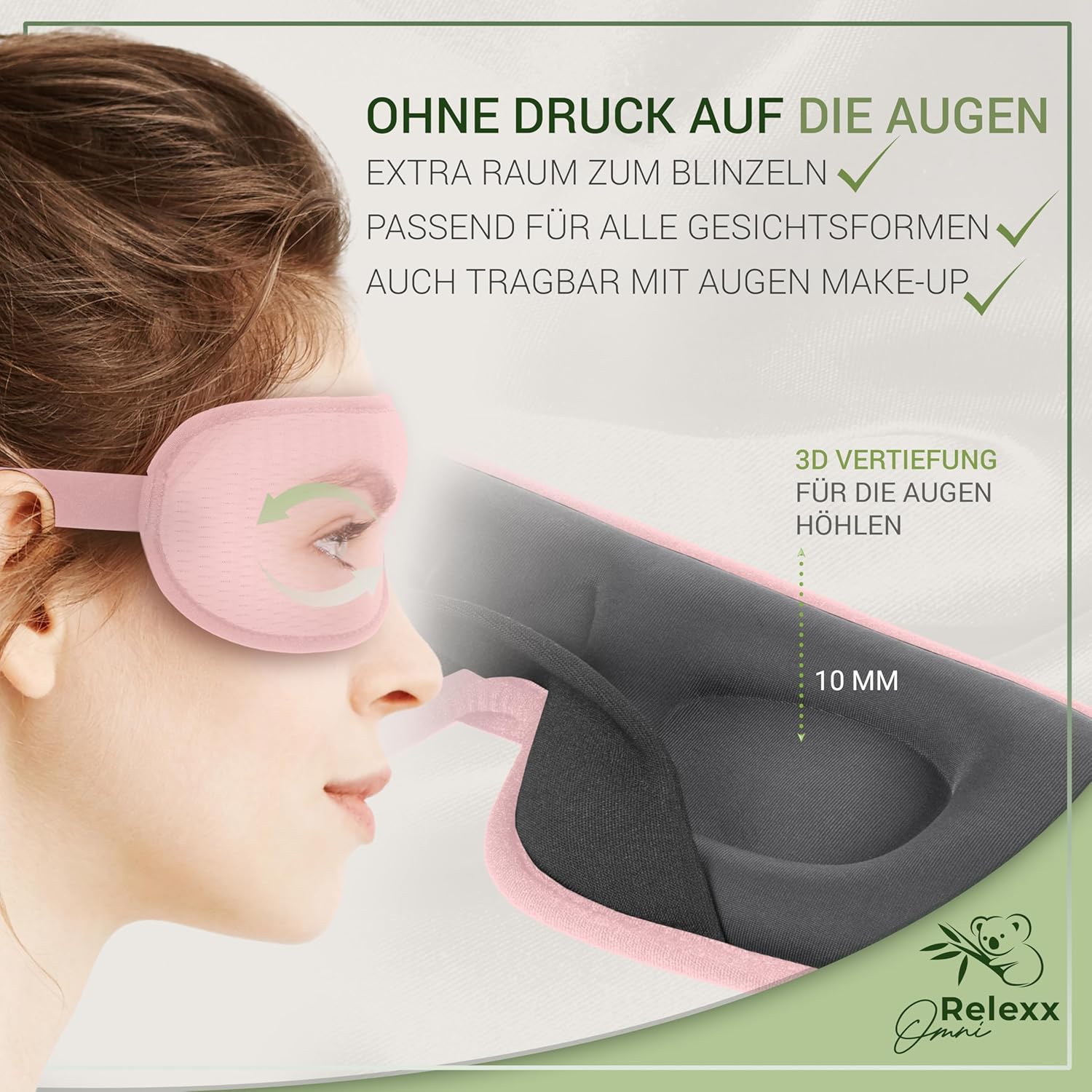 Schlafmasken für Damen – Atmungsaktive Schlafmaske – Bequeme & weiche Augenmaske – Lichtblockierend – Reisetasche – Schlafmaske – 3D-Aussparung für die Augen – Memory-Schaum (Rosa) – Bild 5