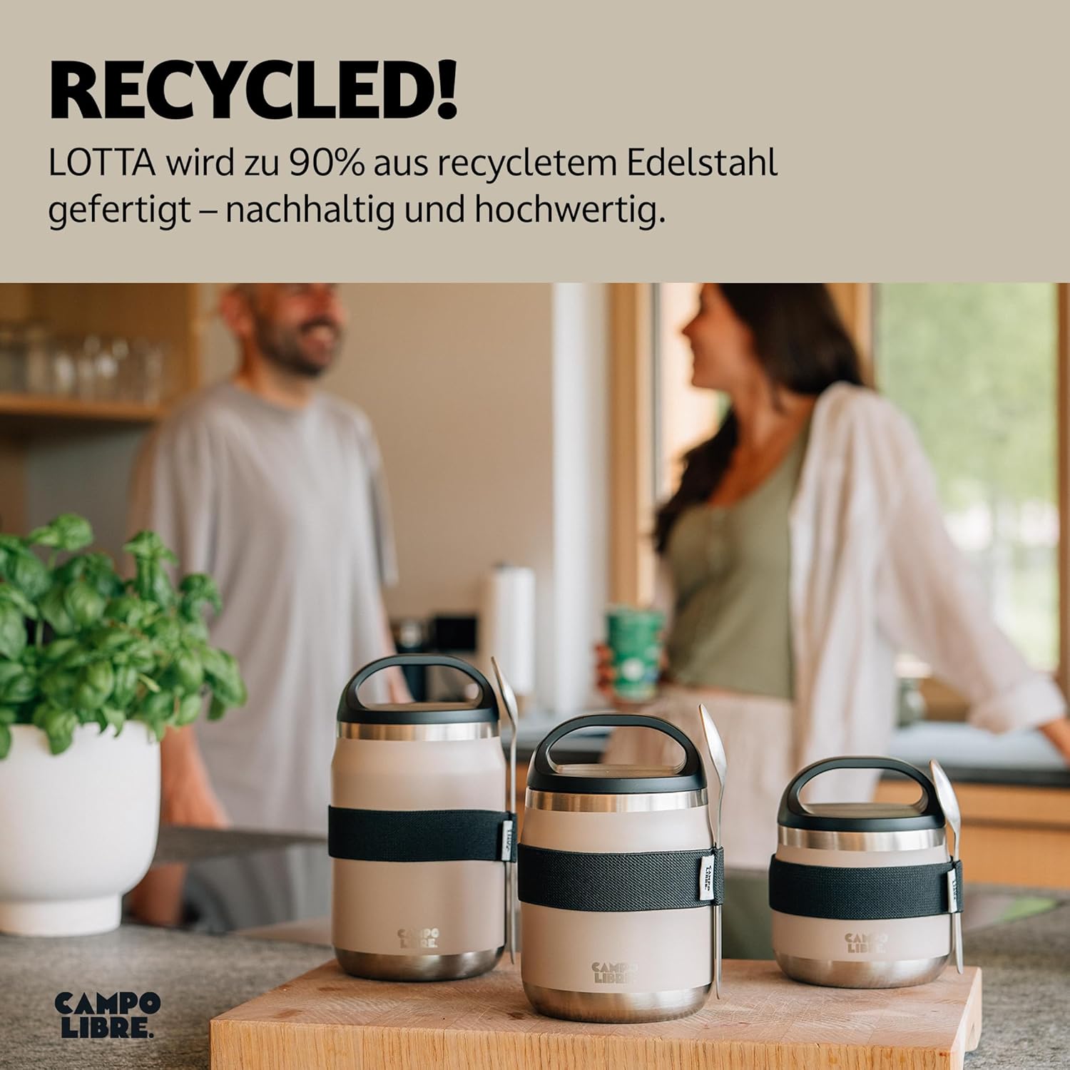Campo Libre. Lotta, Thermobehälter für Lebensmittel, Edelstahl-Thermobecher Essen mit Löffel, Warmhaltebehälter, Müslibecher oder Babybrei, Warmhaltebox, Thermo-Speisebehälter, grün, 600 ml – Bild 8