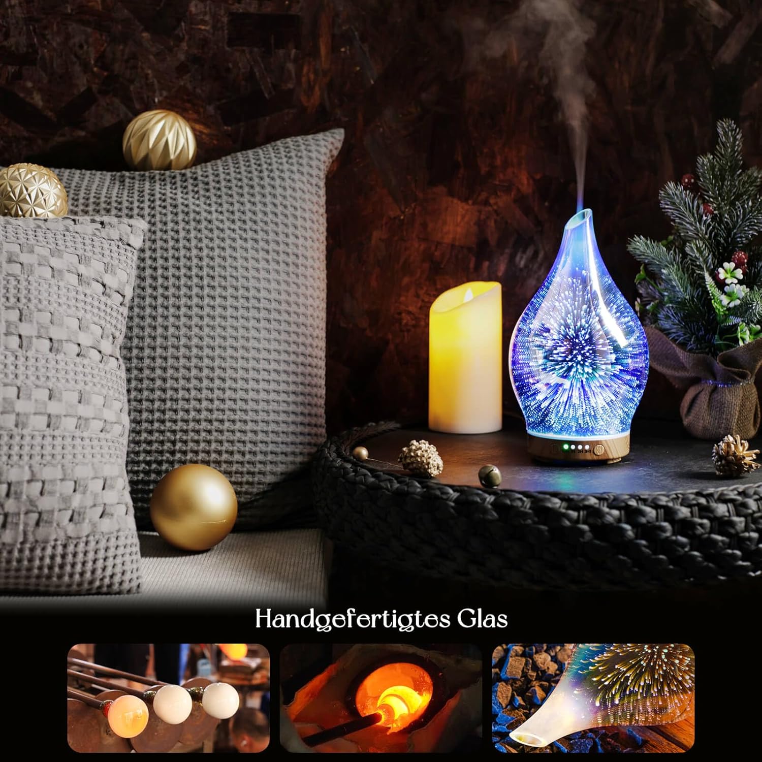 Porseme Aroma-Diffusor 150 ml, mundgeblasener 3D-Glas-Luftbefeuchter, Ultraschall-Aromatherapie-Öl-Diffusor mit 7 farbigen LED-Lichtern, Diffusor für ätherische Öle mit Timer, BPA-frei für Zuhause (Silber) – Bild 4