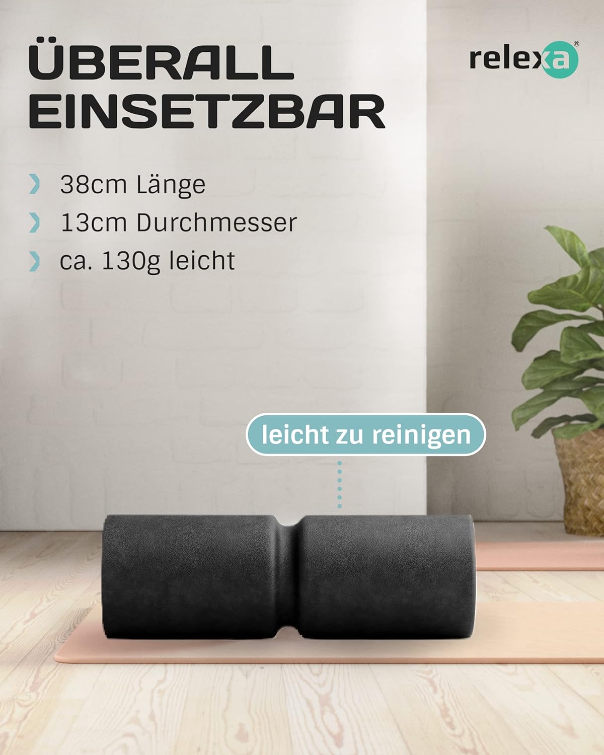 relexa Comfort Foam Roller, Massagerolle mit umlaufender Nut für die Wirbelsäule, Ganzkörper-Selbstmassage bei Verspannungen, inkl. Faszien-eBook, 38 x 13 cm (L x Durchmesser) in verschiedenen Farben – Bild 5