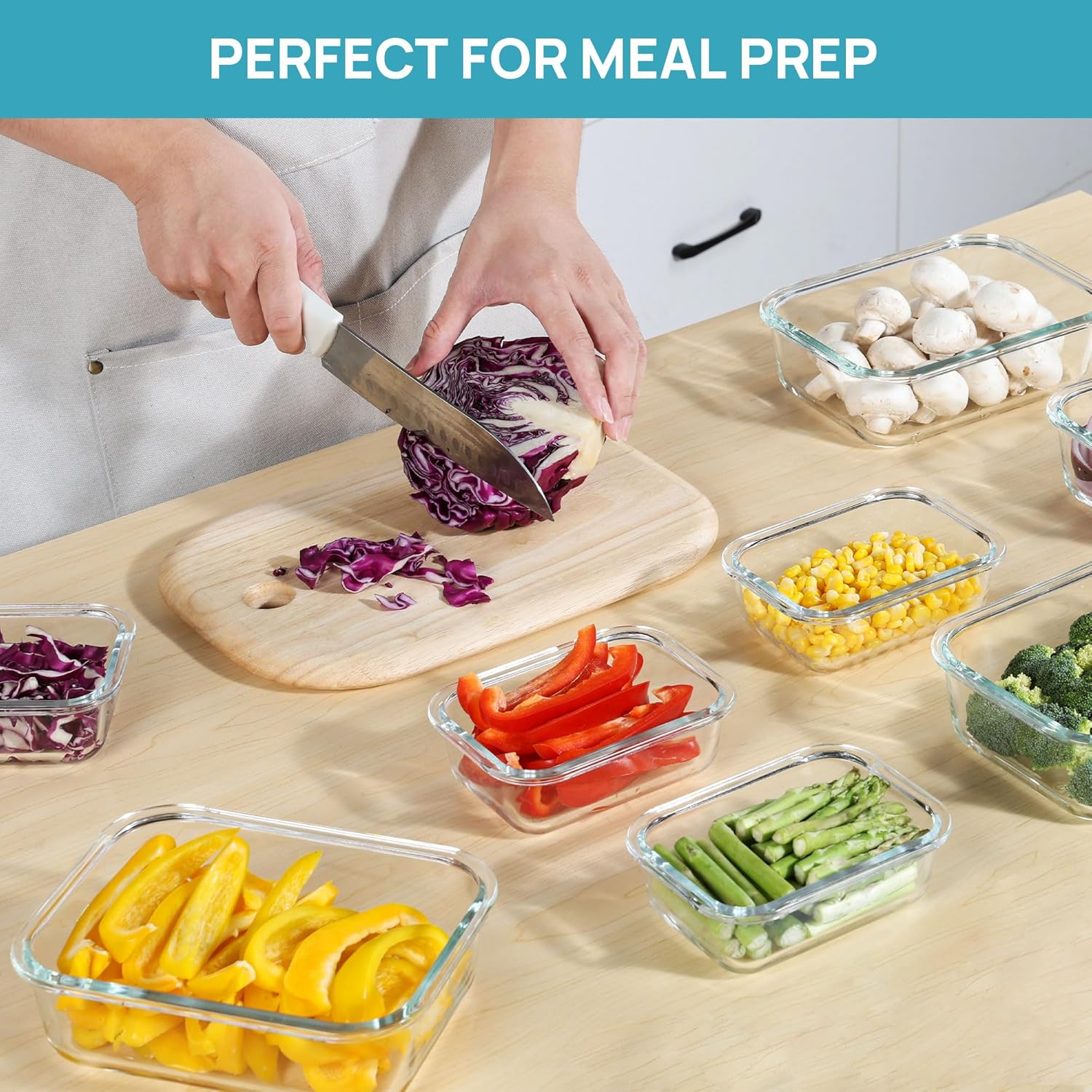 Vtopmart 8 Stück Meal Prep Boxen, Glas, Glasbehälter mit Deckel, (997 ml & 355 ml) Meal Prep Boxen, BPA-frei, stapelbar, hitzebeständig, für Gefrierschrank, Camping – Bild 4