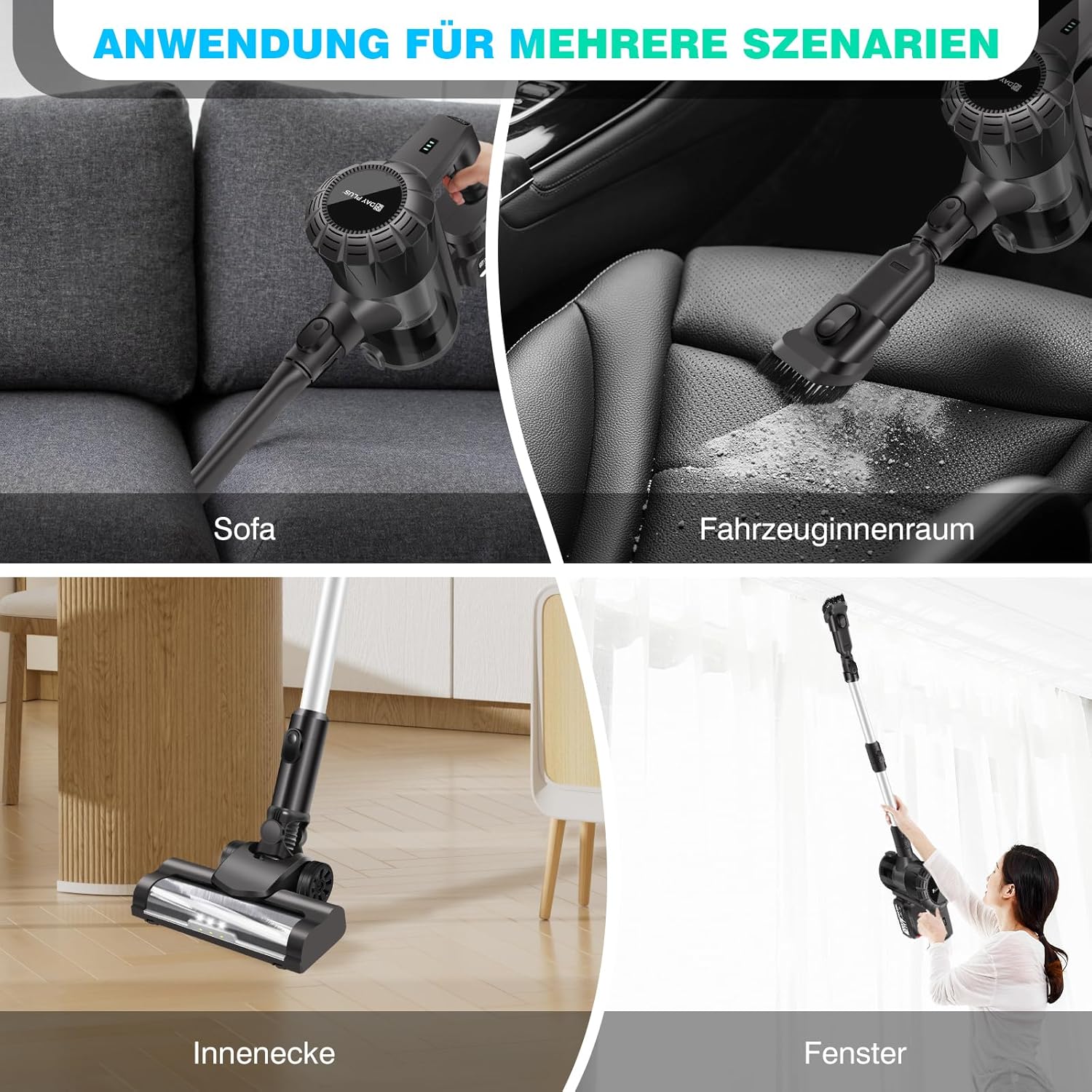 Akku-Staubsauger, 35000PA/450W/40min Staubsauger, 6-in-1-Staubsauger, Handstaubsauger mit HEPA-Filter, 3000-mAh-Akku, Ultraleichter Staubsauger kabellos für Hartböden, Teppiche, Tierhaare – Bild 9