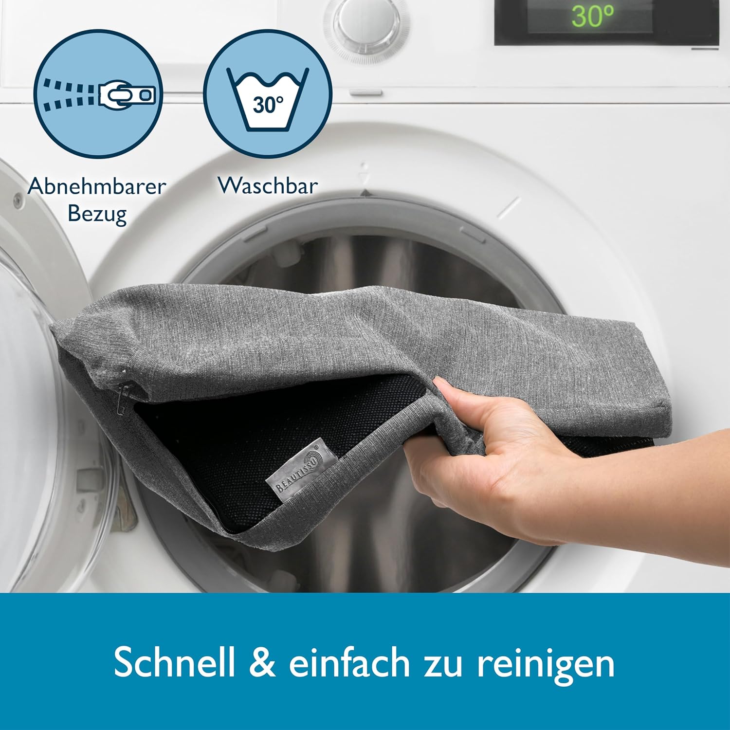 Beautissu Sitzkeilkissen, formstabil, rutschfester Bezug, waschbar & Reißverschluss – ergonomisches Sitzkissen, Keilkissen für Stuhl, Zuhause, Büro, Büro, Stuhlkissen, Büro, hellgrau – BeauErgo – Bild 7