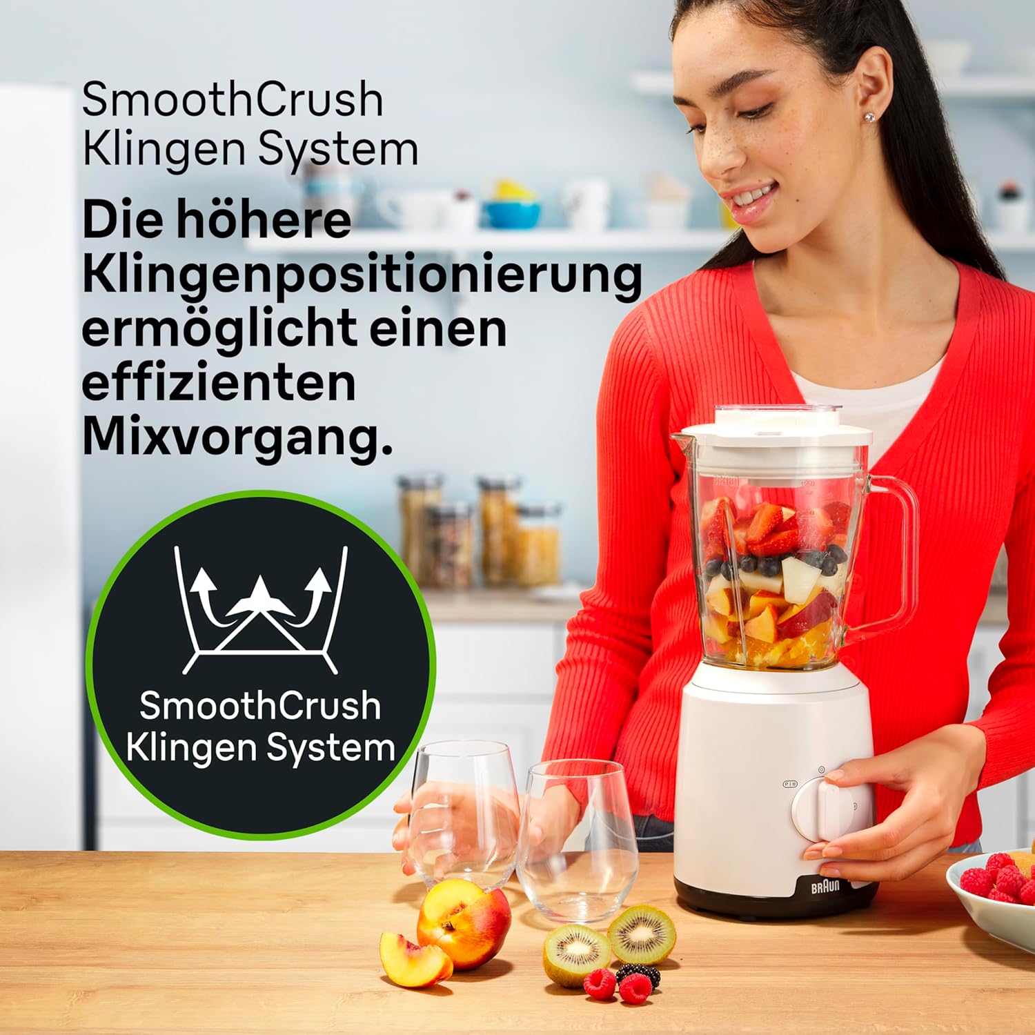 Braun PowerBlender 1 Stabmixer mit dreieckigem Glaskrug, 2 Geschwindigkeiten, Eis-Crush-Funktion, JB1050WH, 600 W, Weiß – Bild 6