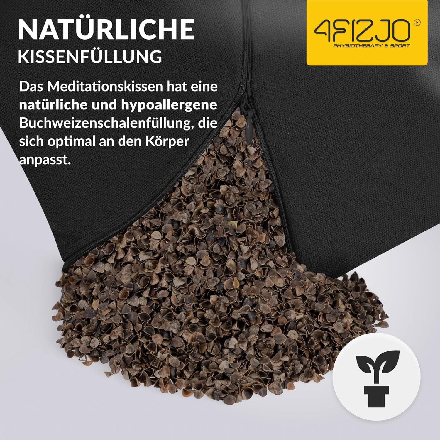 4FIZJO Rundes Meditationskissen, traditionelles Yogakissen rund mit Buchweizenschalenfüllung, Sitzkissen, Rondokissen, abnehmbarer Baumwollbezug, Maße 32 x 20 cm, pflegeleicht, schwarz – Bild 5