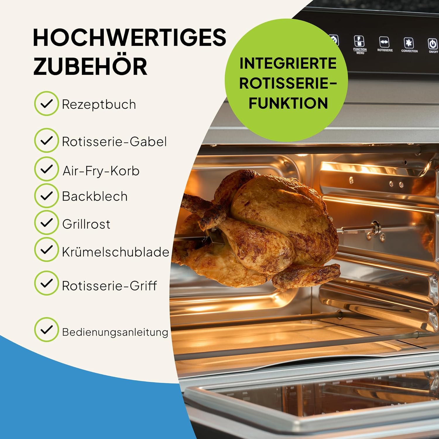 Fridja F77 30L Super Oven Pro – Premium-Digital-LED-Heißluftfritteuse – 18 intelligente Programme, Rotisserie-Funktion, leicht zu reinigen, schnell, leistungsstark und vielseitig, Innenraum aus Edelstahl – Bild 2