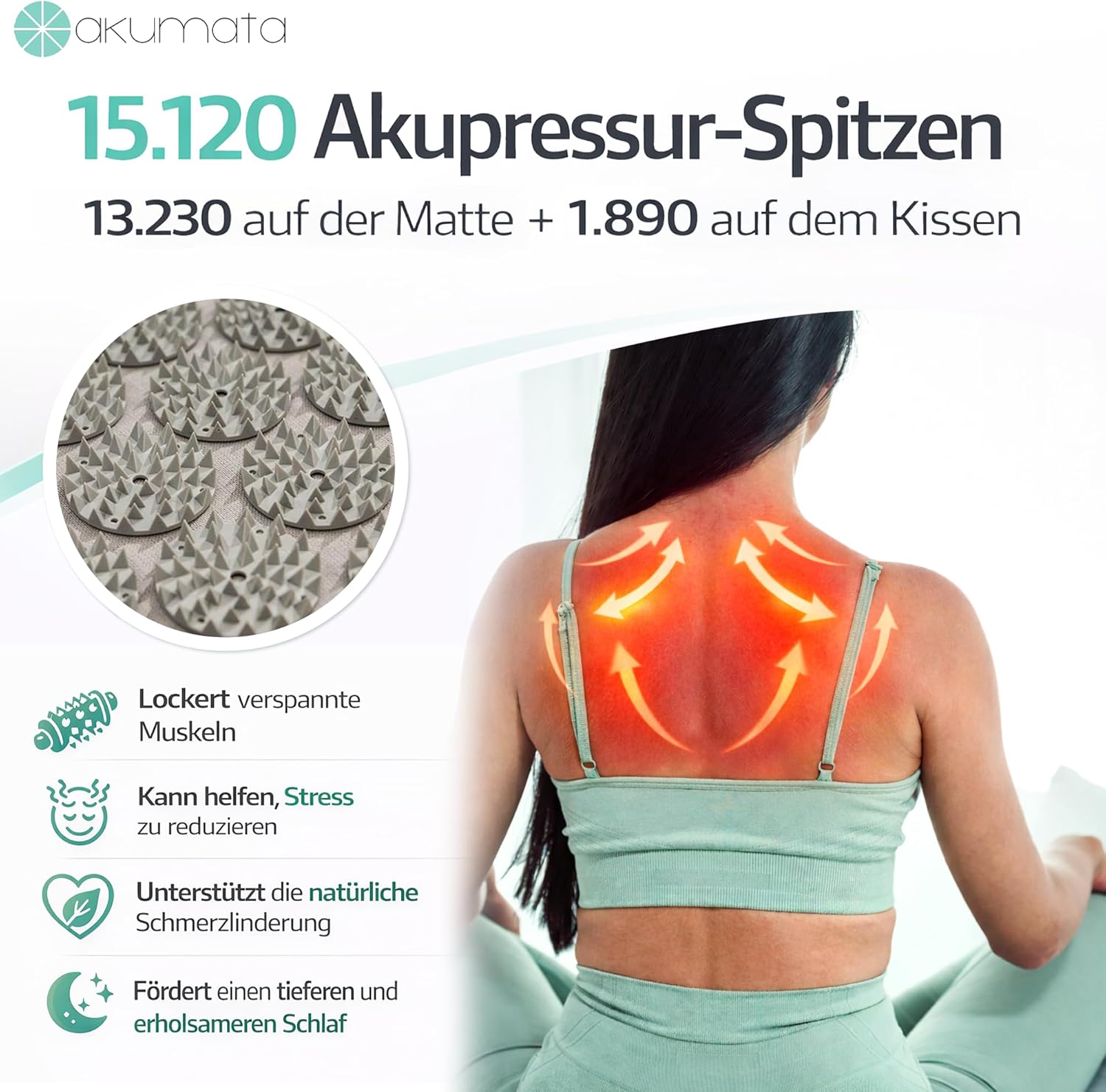Akupressurmatten-Set mit Kissen – Akupressurmatte XL zur Linderung von Nacken-, Rücken-, Lenden- und Fußschmerzen – Reduziert Stress und Schlafstörungen – Bild 2