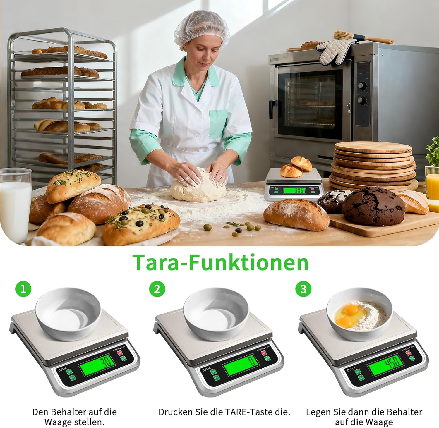 Digitale Küchenwaage, 40 kg Küchenwaage mit Stückzählung und Tarafunktion, Küchenwaage mit 6 Maßeinheiten, g/kg/lb/oz/ml/Milch-ml und LCD-Display, Wiegefläche aus Edelstahl zum Backen und Kochen, Silber – Bild 6