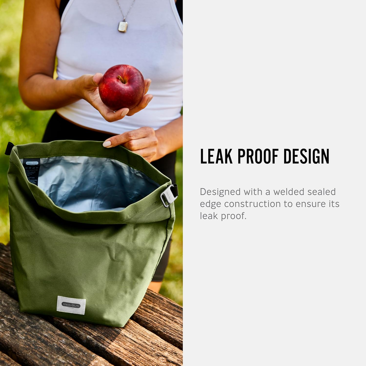 BLACK + BLUM Isolierte Lunchtasche 6,7 L Moos, 100 % auslaufsicher dank Rolltop, faltbare Lunchtasche aus recyceltem Kunststoff, wasserabweisend, kleine Kühltasche für Meal Prep, Büro, Schule – Bild 4