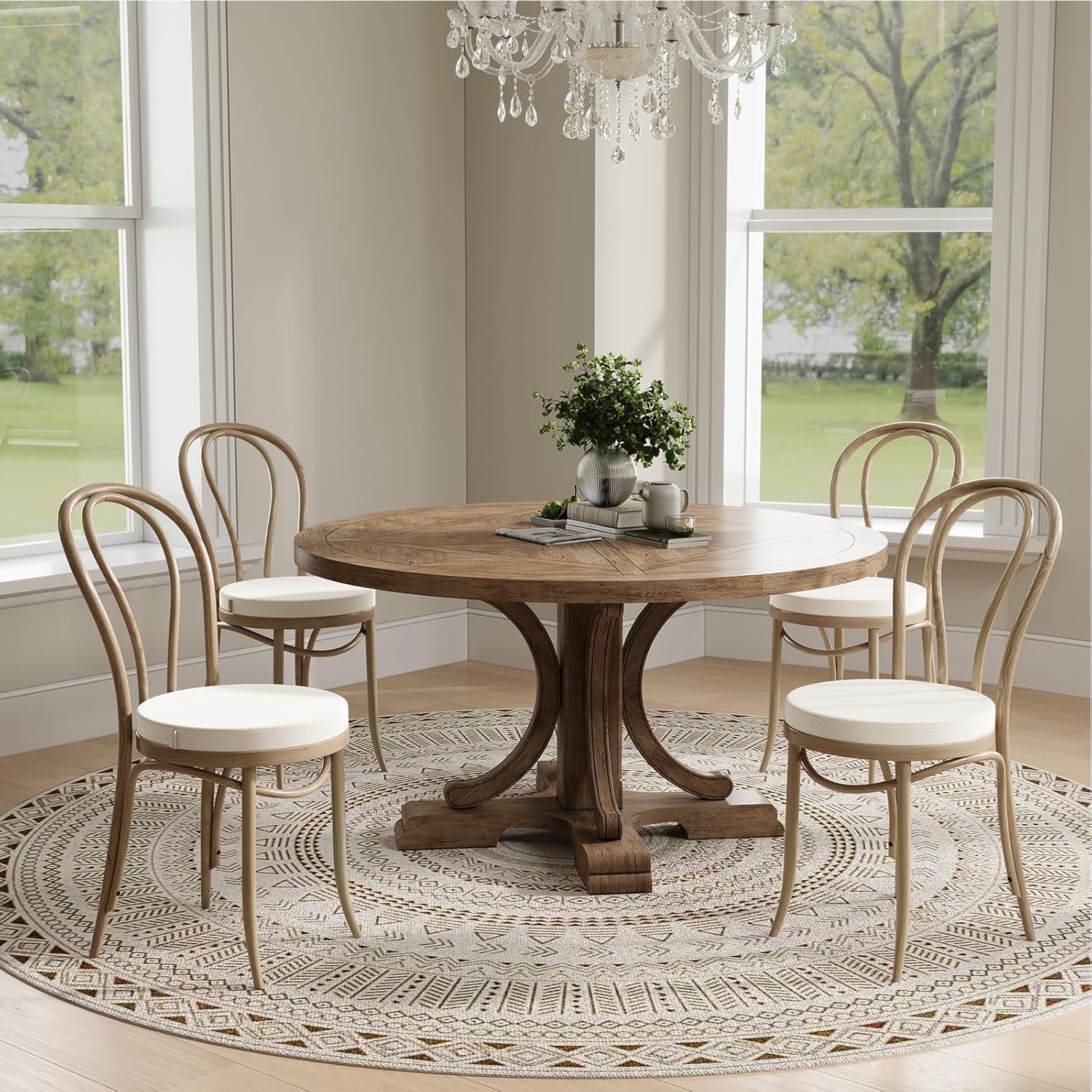 Rundes Stuhlkissen-Set (2, Beige) 35 x 35 x 5 cm – Sitzkissen aus hochdichtem Schaumstoff für Küchenstuhl, Gartenstuhl – waschbarer Bezug für drinnen und draußen – Bild 6