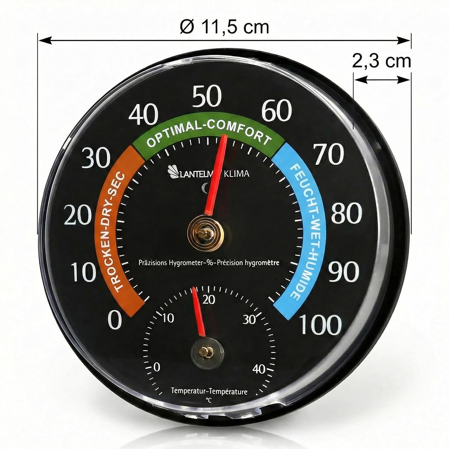 Lantelme Kombi-Thermometer, Hygrometer, Temperatur -5 bis + 45 °C und Luftfeuchtigkeit 0 % – 100 % relativ, analog, präzise Anzeigen für Schimmelschutz, Raumklima und Heizkosten im Innenbereich – Bild 7