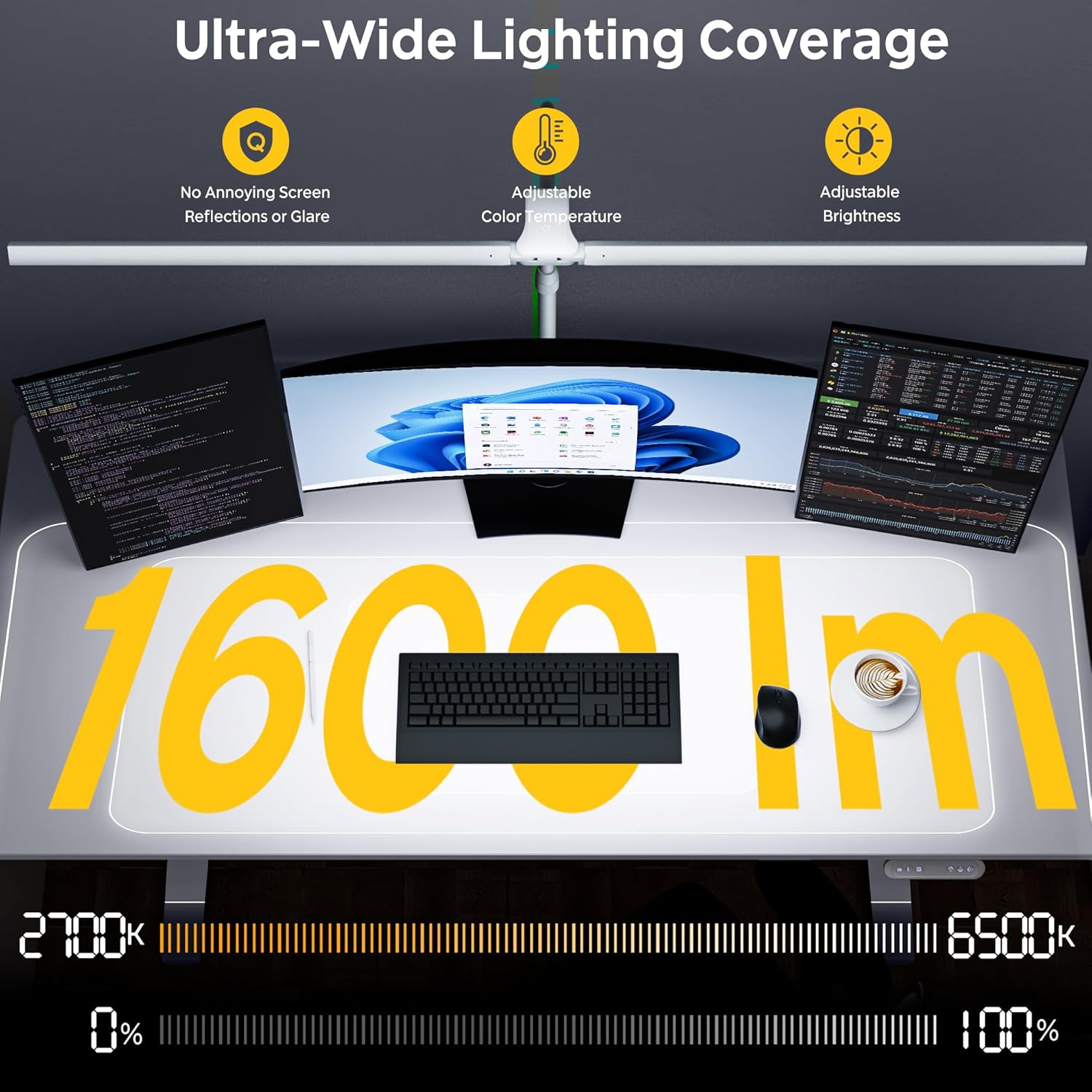 EYOCEAN Schreibtischlampe, Doppelkopf-Schreibtischlampe, Teleskopstange mit verstellbarer Höhe, 30 W 120 cm Tageslichtlampe Schreibtisch mit Fernbedienung, dimmbare Monitorlampe, Bürotischlampe – Bild 3