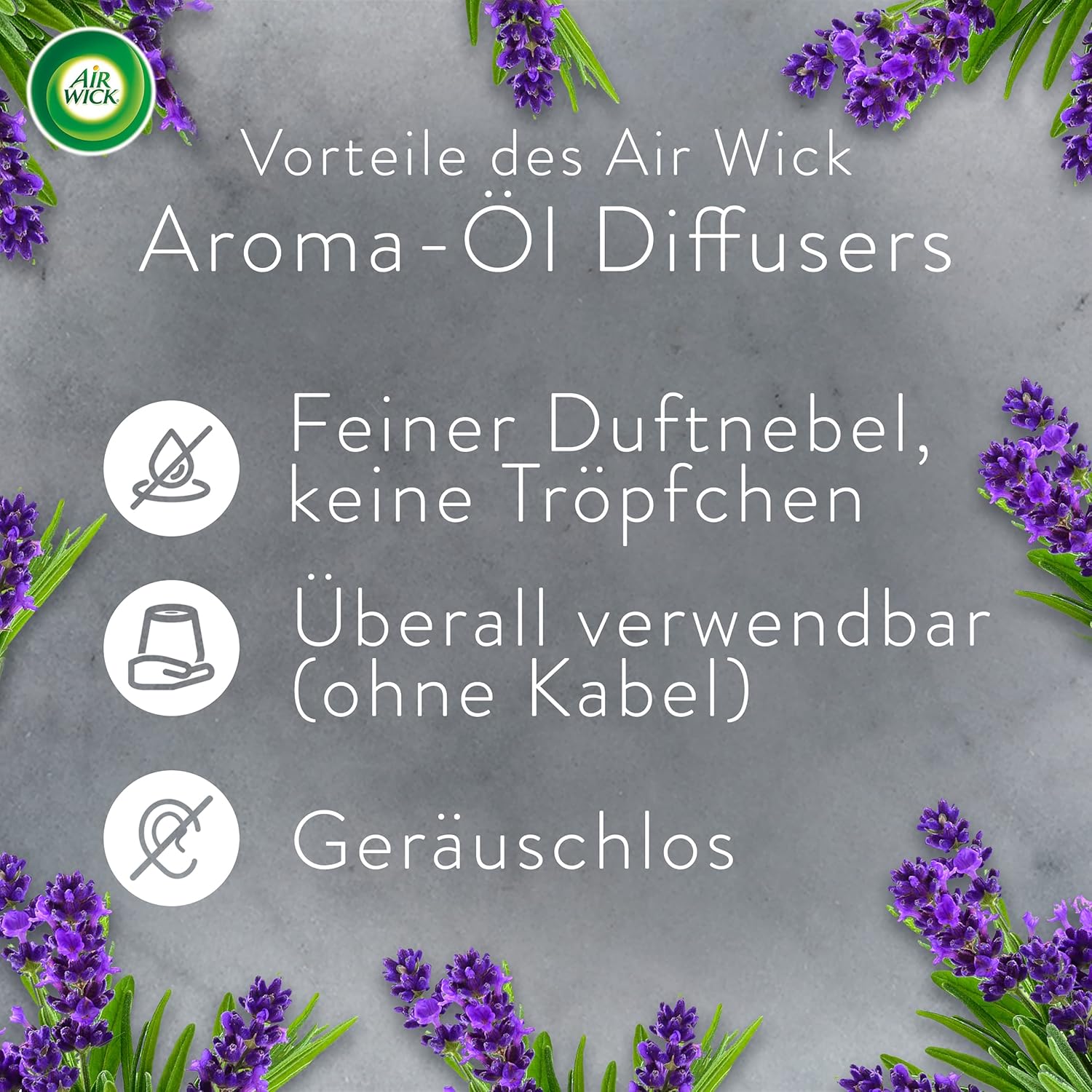 Air Wick Aromaöl – Starter-Set – Diffusor für ätherische Öle – entspannender Lavendel-Raumduft – 2 x 20 ml Nachfüller + Gerät – Bild 2