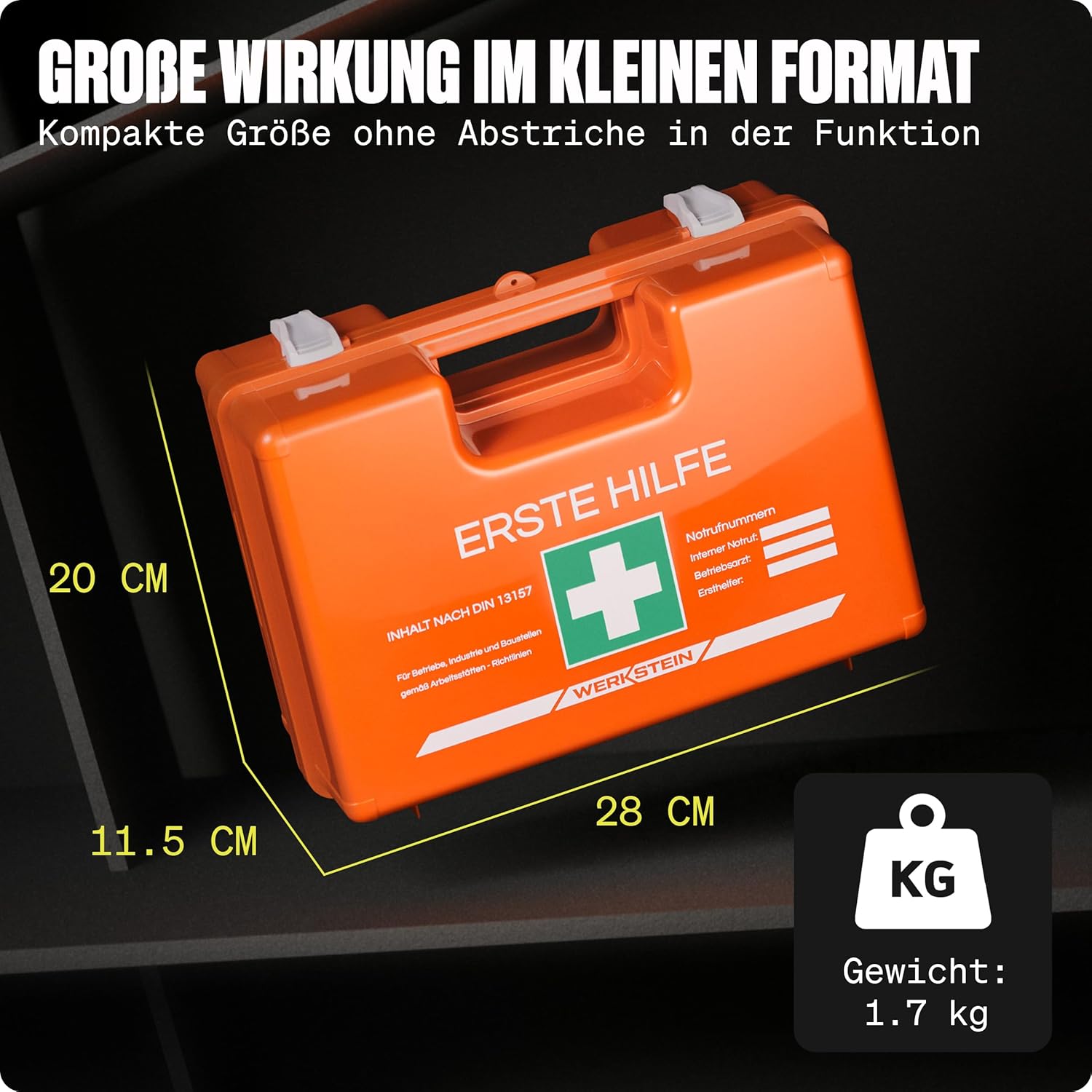 Erste-Hilfe-Set mit Inhalt nach neuer DIN 13157:2021 I Erste-Hilfe-Set inkl. praktische Wandhalterung, 5x Aufkleber & Siegel I Erste-Hilfe-Set für Betriebe, Einrichtungen & Zuhause – Bild 8