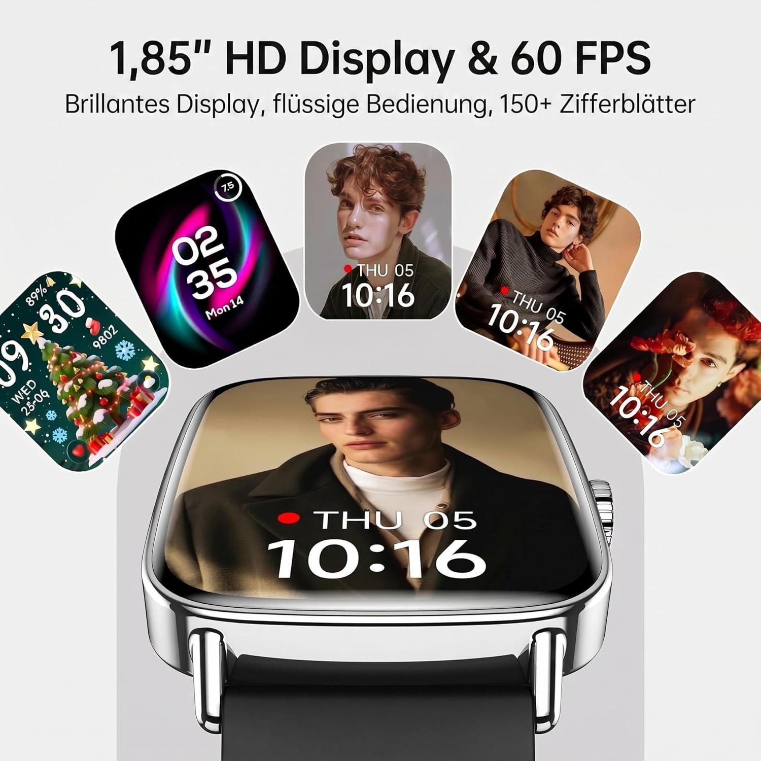 Smartwatch Herren Damen 1,85 Zoll Smartwatch mit Telefonfunktion, Fitnessuhr mit Herzfrequenzmesser, Schlafmonitor, SpO2, 110+ Sportmodi, Schrittzähleruhr, IP68 wasserdichte Sportuhr für Samsung/iPhone/Android – Bild 8