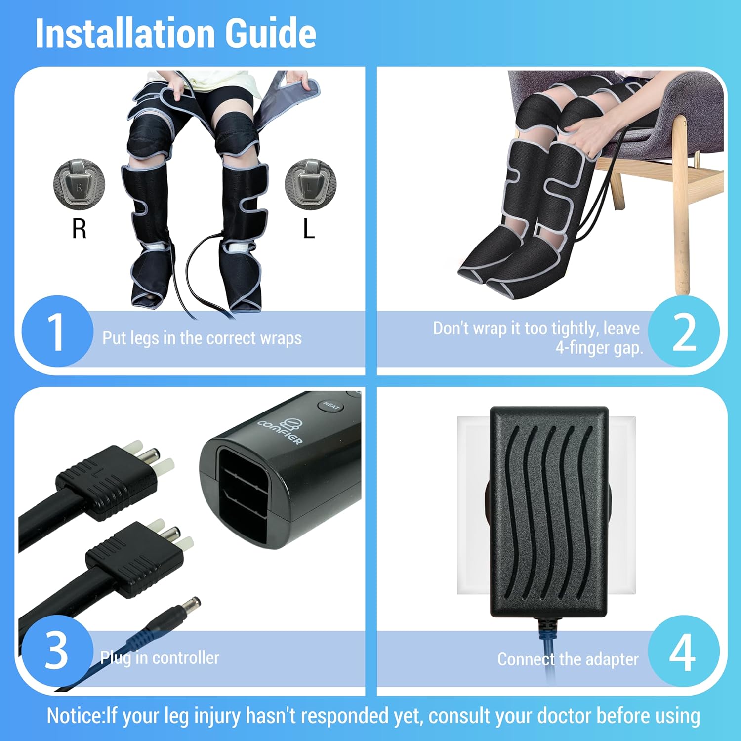 COMFIER Beinmassagegerät, Kompressions-Waden-Knie-Fuß-Wärmemassagegerät für Durchblutung und Muskelentspannung, 3 Wärmeeinstellungen und 3 Intensitäten, Geschenke – Bild 5