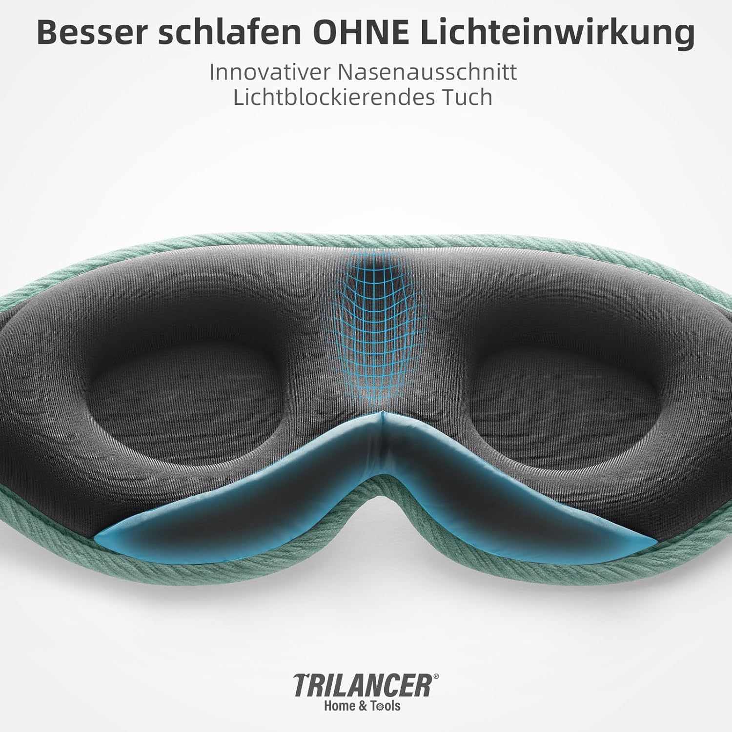 2026 Innovative Schlafmaske für Männer und Frauen, 99,99 % lichtblockierend, ergonomisch, verstellbare Augenmaske mit Ohrstöpseln, Schlaf, Nickerchen, Meditation, Reisen, bequemer Schlaf (Seegrün) – Bild 3