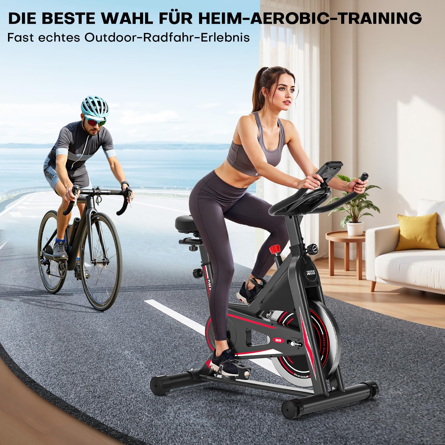 DMASUN Leises Ergometer-Heimtrainer-Fahrrad mit 0-100 % Widerstand, Display & Tablet-Halterung, Cardio-Training-Indoor-Cycling-Fahrrad mit bequemem Sitz, bis zu 160 kg – Bild 7