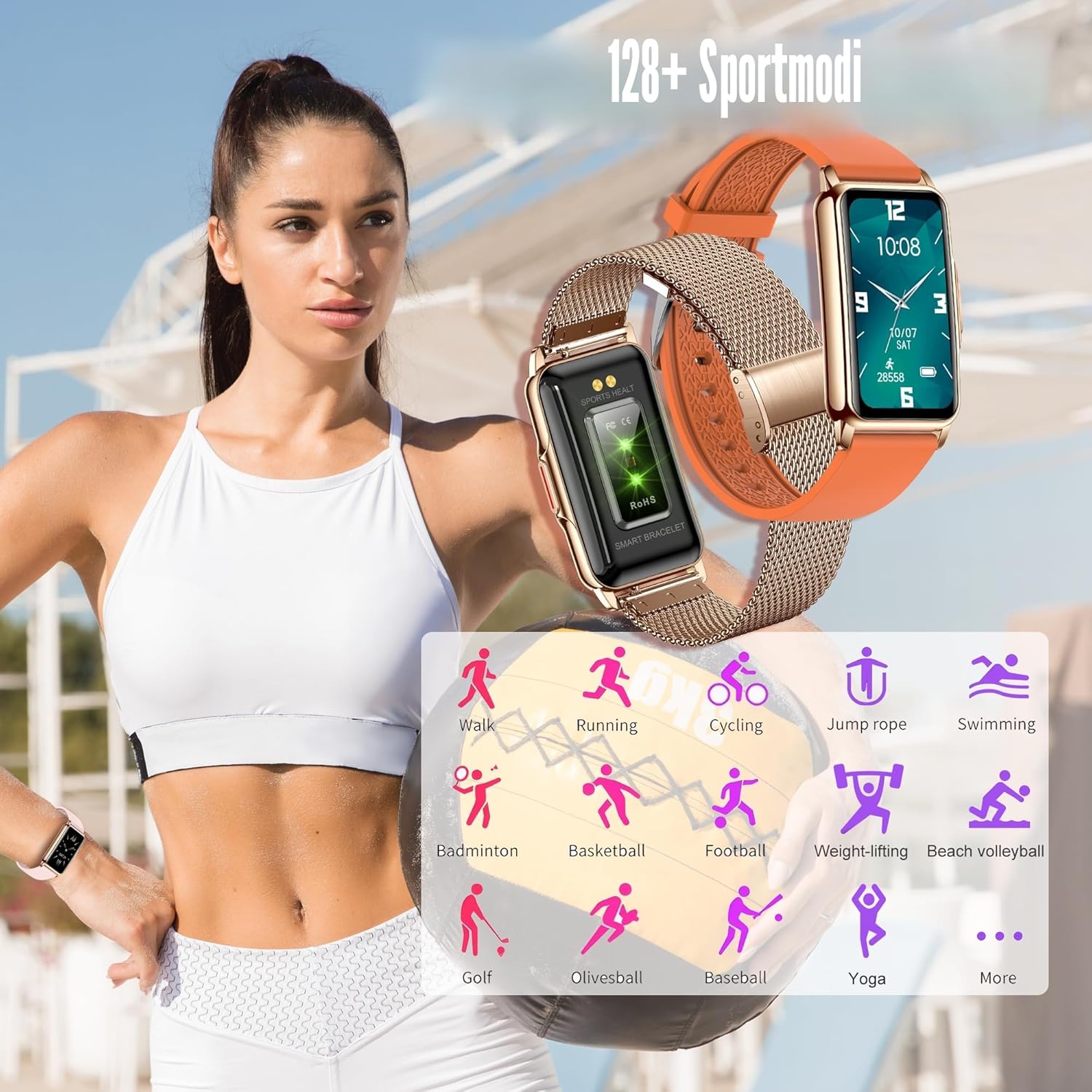 126+ Sportmodi Smartwatch Herren Damen 1,47 Zoll HD Smartwatch Fitnessuhr mit Bluetooth-Benachrichtigungen, Schrittzähler, Schlafmonitor, Herzfrequenzmesser, SpO2, IP68 Smartwatch für Android/iOS – Bild 2