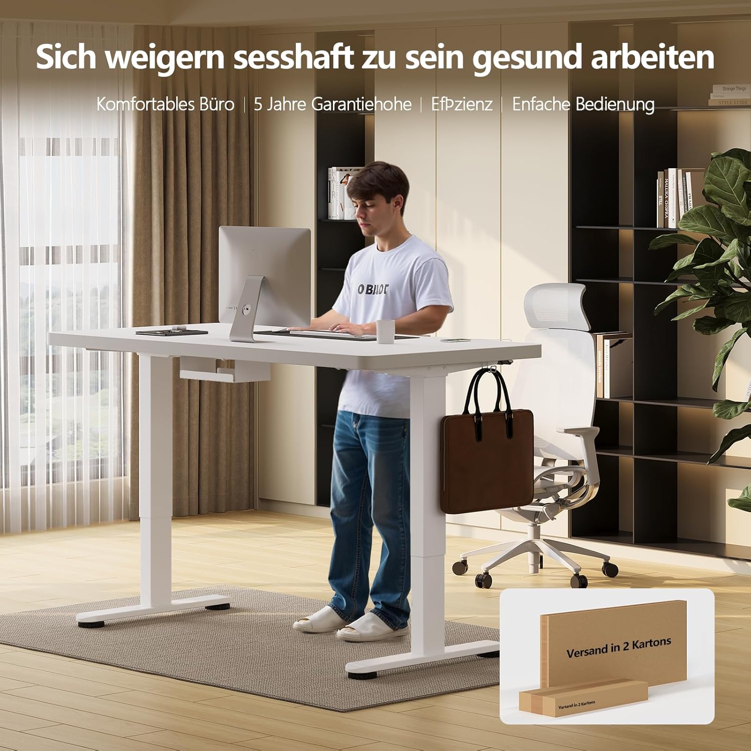 TRIUMPHKEY Höhenverstellbarer Schreibtisch, 160 x 80 cm, elektrischer Stehpult mit Dual-Motor, Touchscreen, USB-A & Kabelmanagement, 25 mm einteilige Tischplatte, ergonomischer Bürotisch, Weiß – Bild 8