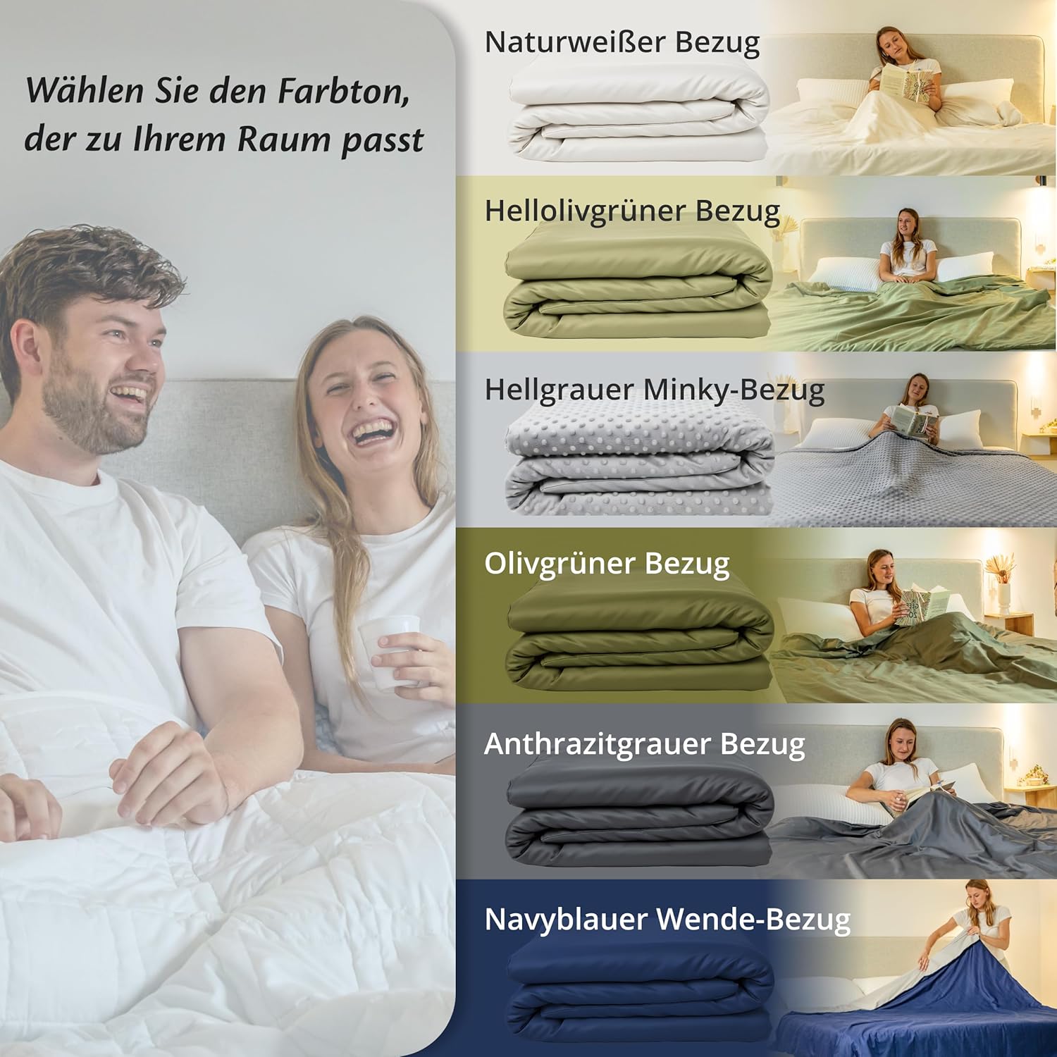Ella Bettbezug 135 x 200 cm für Gewichtsdecke – aus 100 % Baumwolle – geeignet für 7 kg und 9 kg Gewichtsdecken – Olivgrün – Bild 7