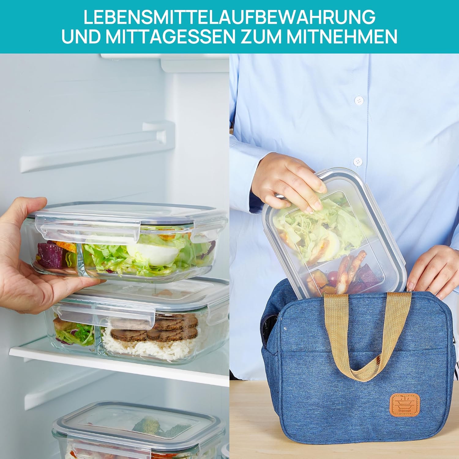 Vtopmart 5er-Pack 975 ml Meal-Prep-Boxen, Glasbehälter mit Deckel, Frischhaltedosen aus Glas mit Deckel für Mikrowelle, Backofen, Gefrierschrank und Spülmaschine – Bild 6