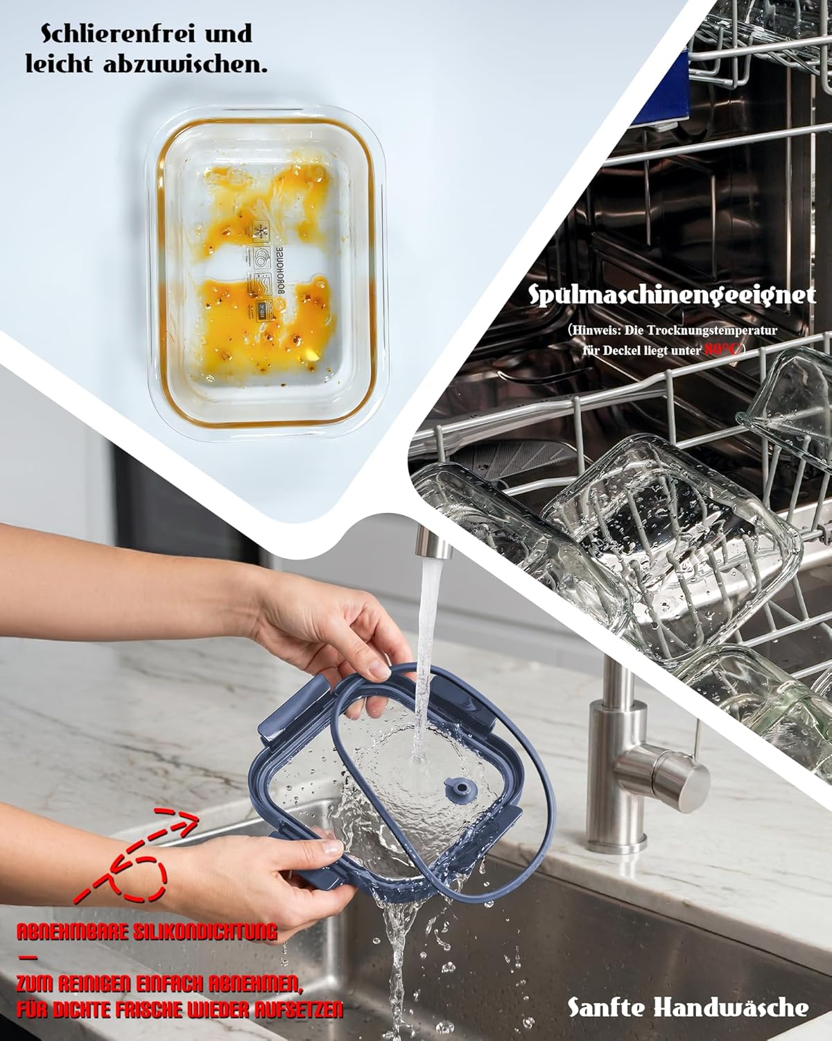 Glasbehälter mit Deckel-Set (12 Stück), hoher Borosilikatgehalt, mikrowellengeeignet, ofenfest, 20 °C ~ 510 °C, mit Ventil, spülmaschinenfest – perfekt für Vorratsgläser, Essenszubereitungs- und Gefrierbehälter, blau – Bild 6