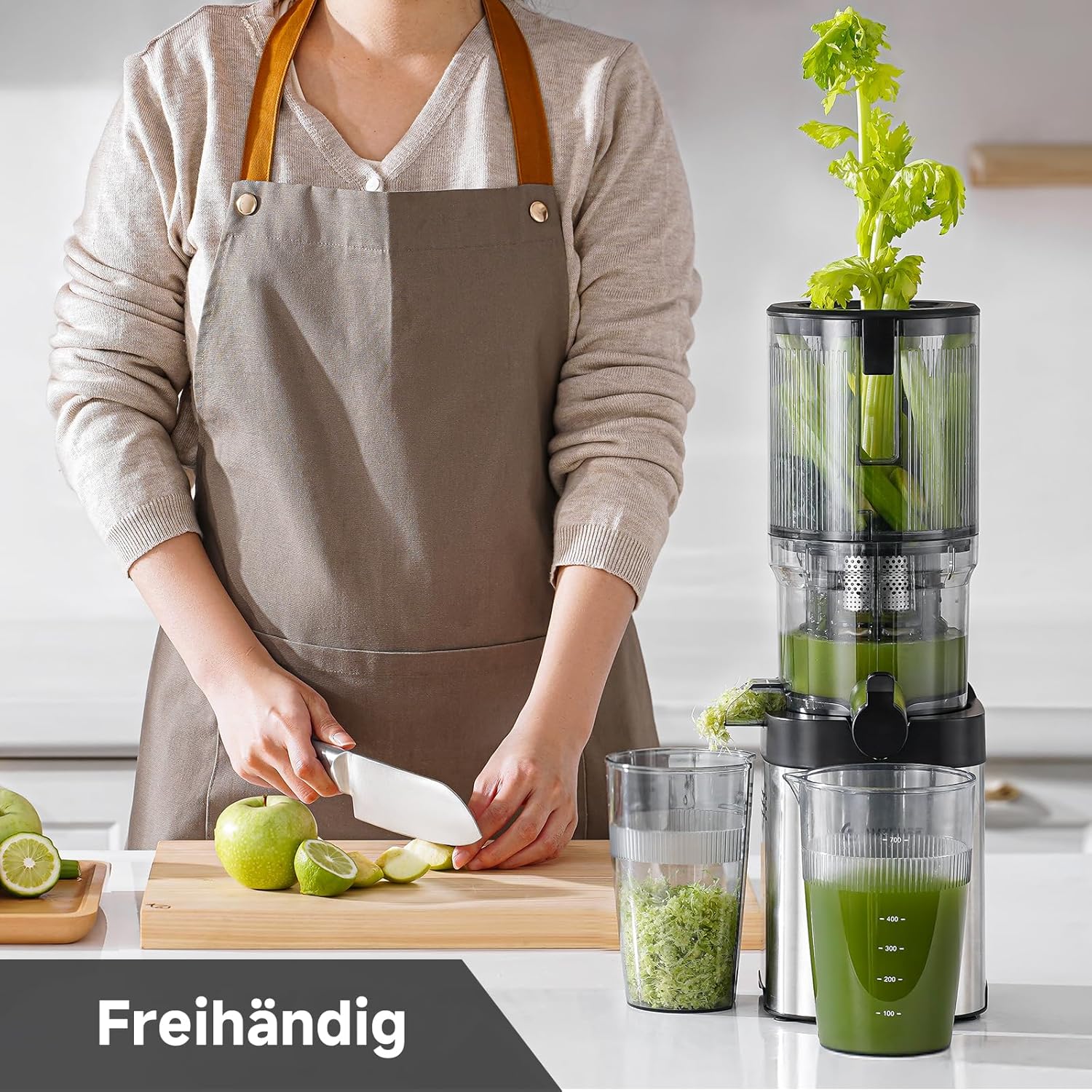 AMZCHEF Juicer Slow Juicer 136 mm – Elektrischer Entsafter für Gemüse & Obst – Kaltpress-Entsafter mit 2 Filtern – Leise und leicht zu reinigen – Silber – Bild 2