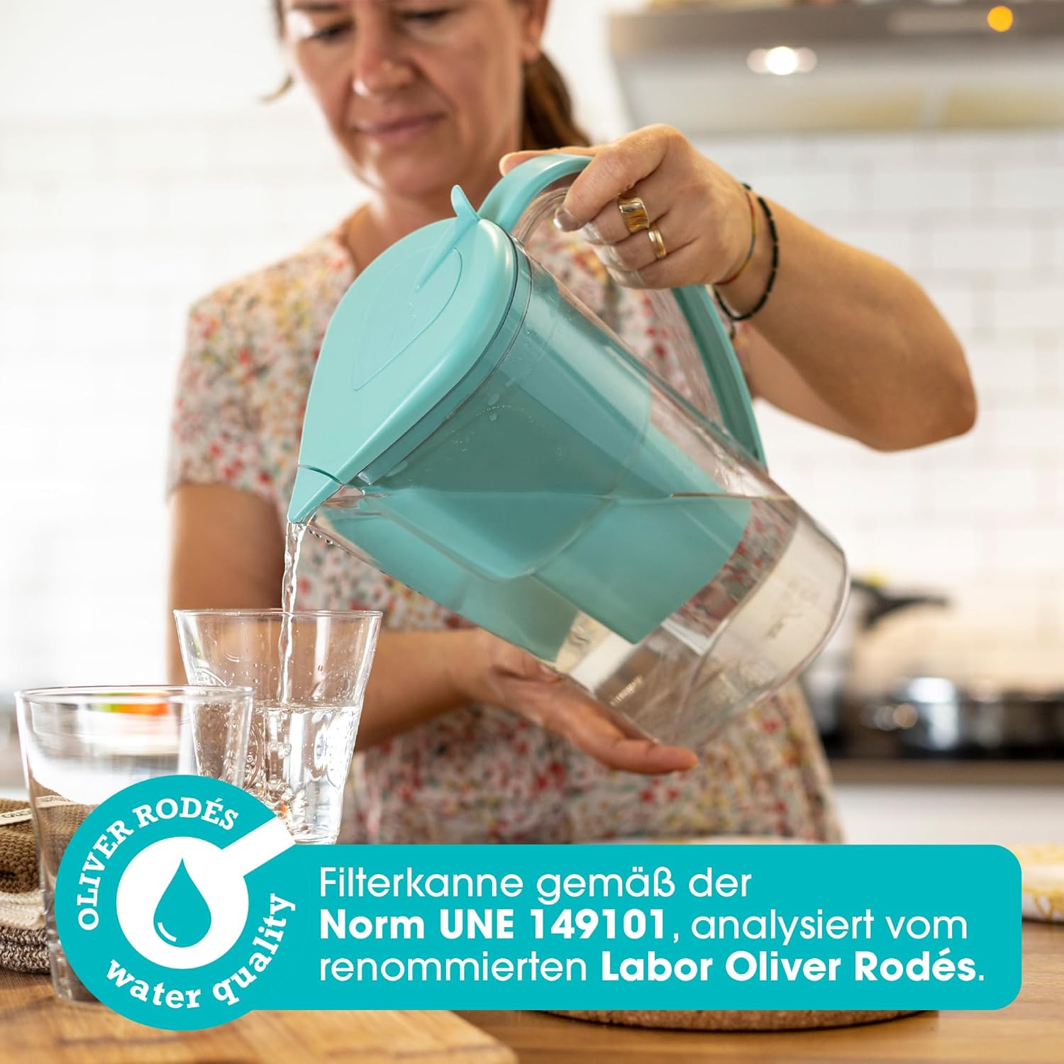 Wasserfilterkrug grün für Leitungswasser mit geringem Magnesiumausstoß, filtert Wasser, unterstützt die Ionisierung und setzt Magnesium ab pH 9 frei. 1,4 Liter Fassungsvermögen, filtert Kalk, Chlor und Metalle ohne – Bild 6