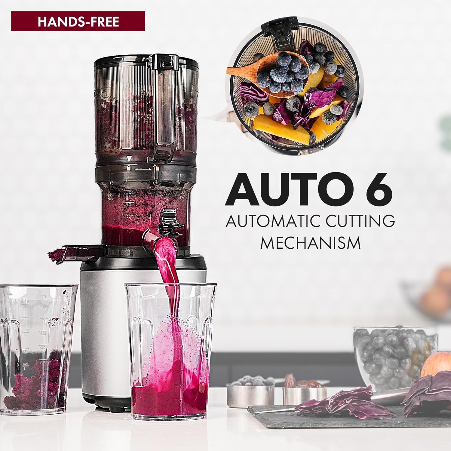 Kuvings Slow Juicer AUTO6 | Entsafter Gemüse und Obst, Elektrische Kaltpresse, Ruhiger Motor, Leicht zu Reinigen, Saft & Sorbet, 1.7L, BPA Frei, Schlankes Design, 200 Watt (Matt Gunmetal)_KHS-660SE – Bild 3