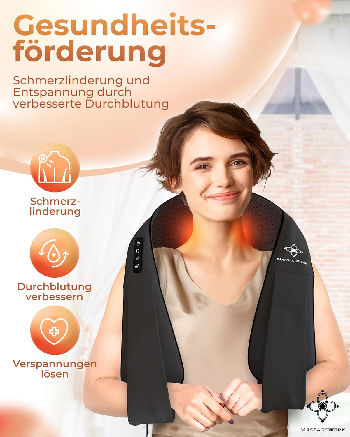 Shiatsu Rücken- und Nackenmassagegerät | Elektrisches Nackenmassagegerät mit Wärmefunktion | Ergonomisch, ideal zur Linderung von Muskelverspannungen und Schmerzen – Bild 5