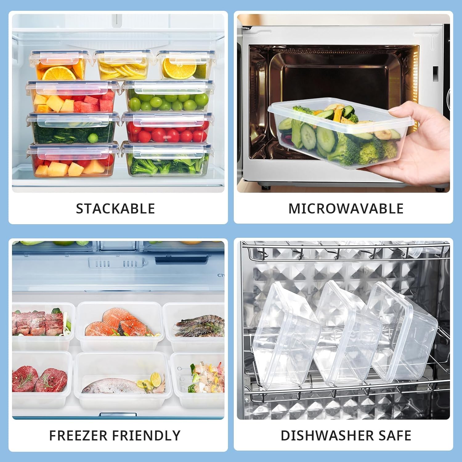 7 x 840 ml Frischhaltedosen mit Deckel, BPA-frei, luftdicht und stapelbar, Gefrierbehälter und Meal-Prep-Boxen für Lebensmittelbox, Gefrierbehälter und Küche – Bild 4