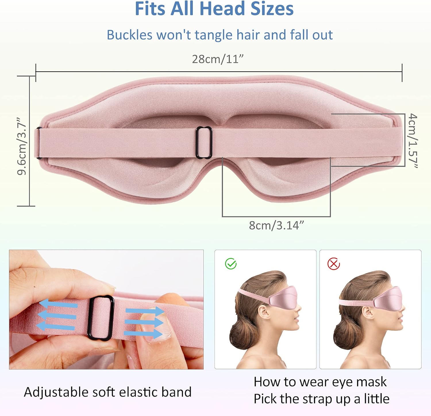 Schlafmaske Damen, 3D-Schlafmaske, bequeme Augenmaske, Rosa, kein Druck auf die Augen, wiegt nur 35 g, atmungsaktive Kinder, weiche Augenklappe, Damen-Schlaf-Augenmaske – Bild 4