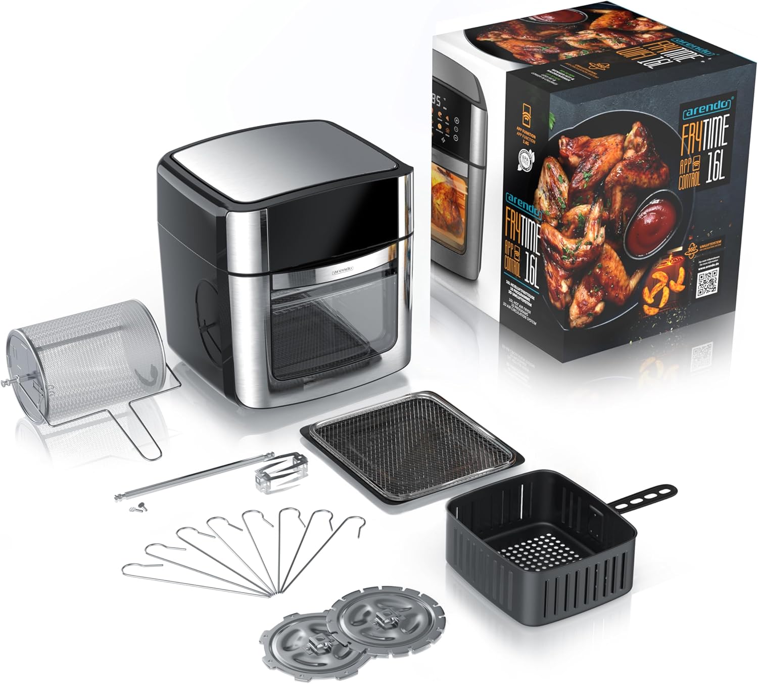 Arendo – XXL Smart WiFi Heißluftfritteuse – extra groß, 16 Liter – Ofenkonvektion – Grill – Dörrgerät – Luftfritteuse – Touchscreen – einfach und sauber – Fritteuse ohne Öl – Pizza-Hähnchen-Pommes – BPA-frei – Bild 7